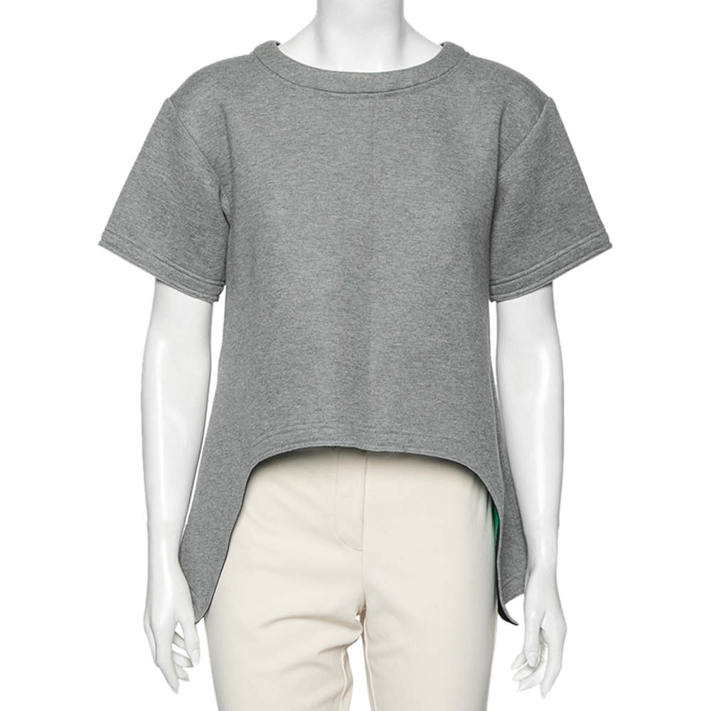 Pre Owned Marni Grey Jersey Asymmetric Hem Detail Short Sleeve Top S