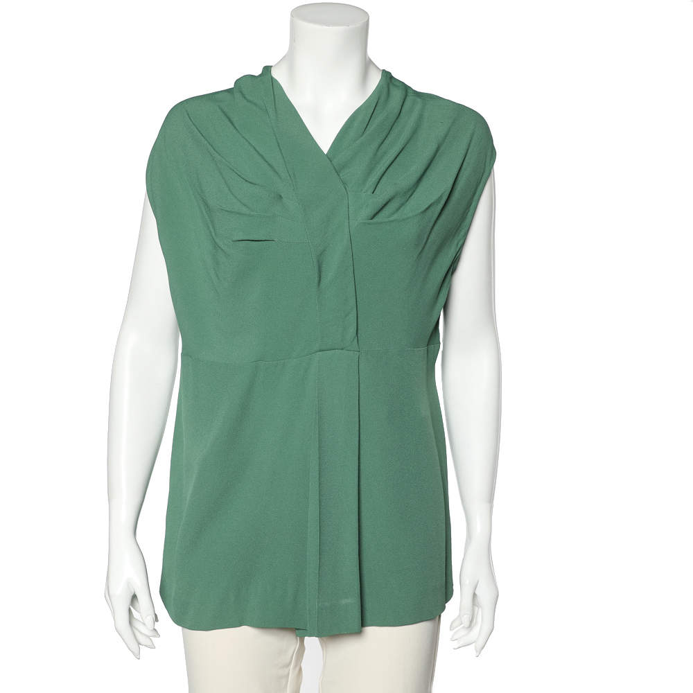 Marni Green Crepe Draped Top M 