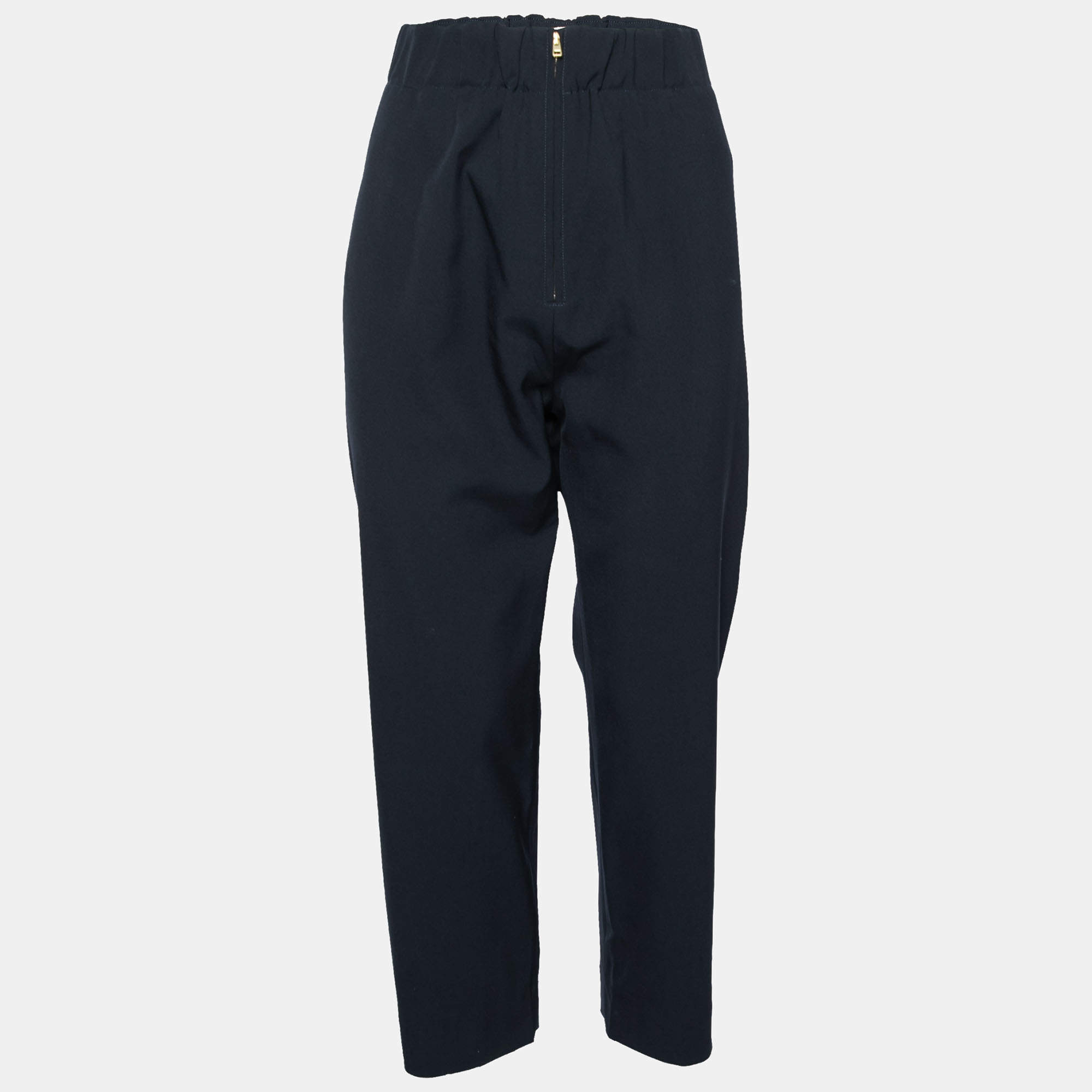 Pre Owned Marni Navy Blue Crepe Tapered Pants L