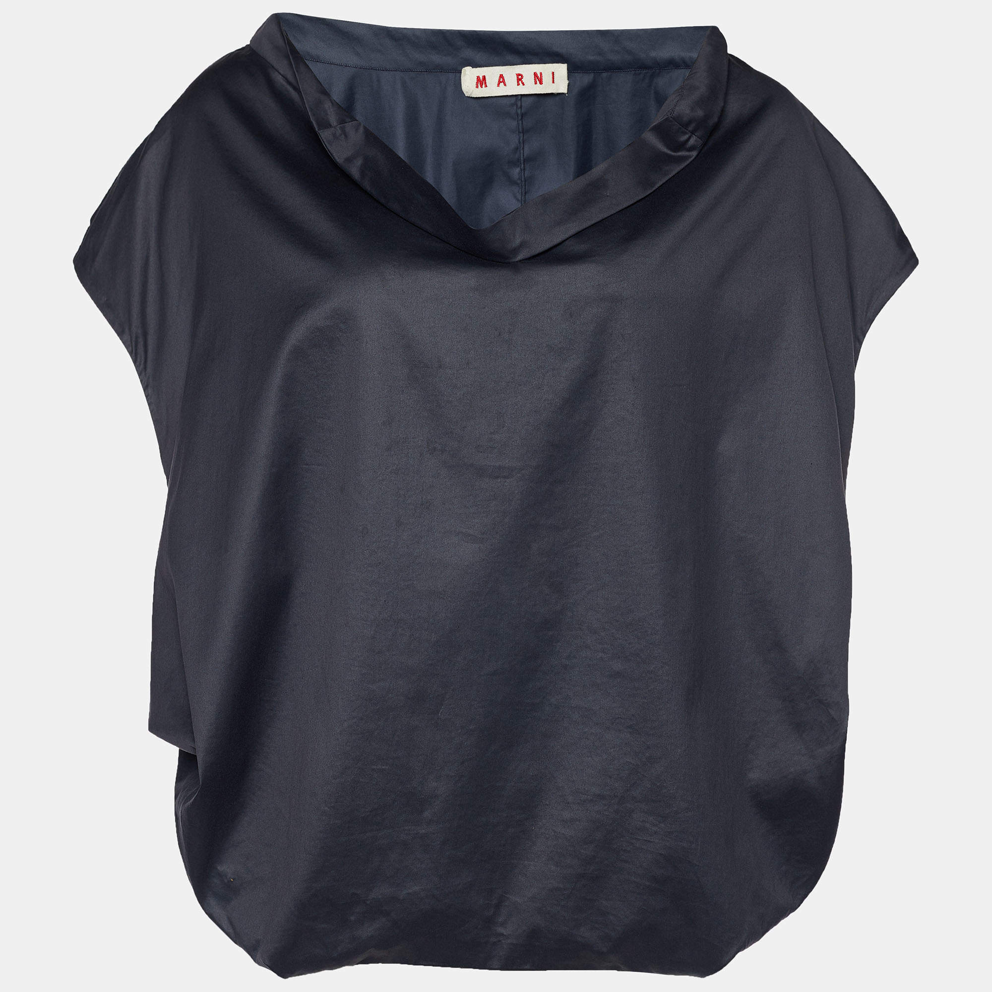 Pre Owned Marni Grey Cotton Asymmetrical V-Neck Top M