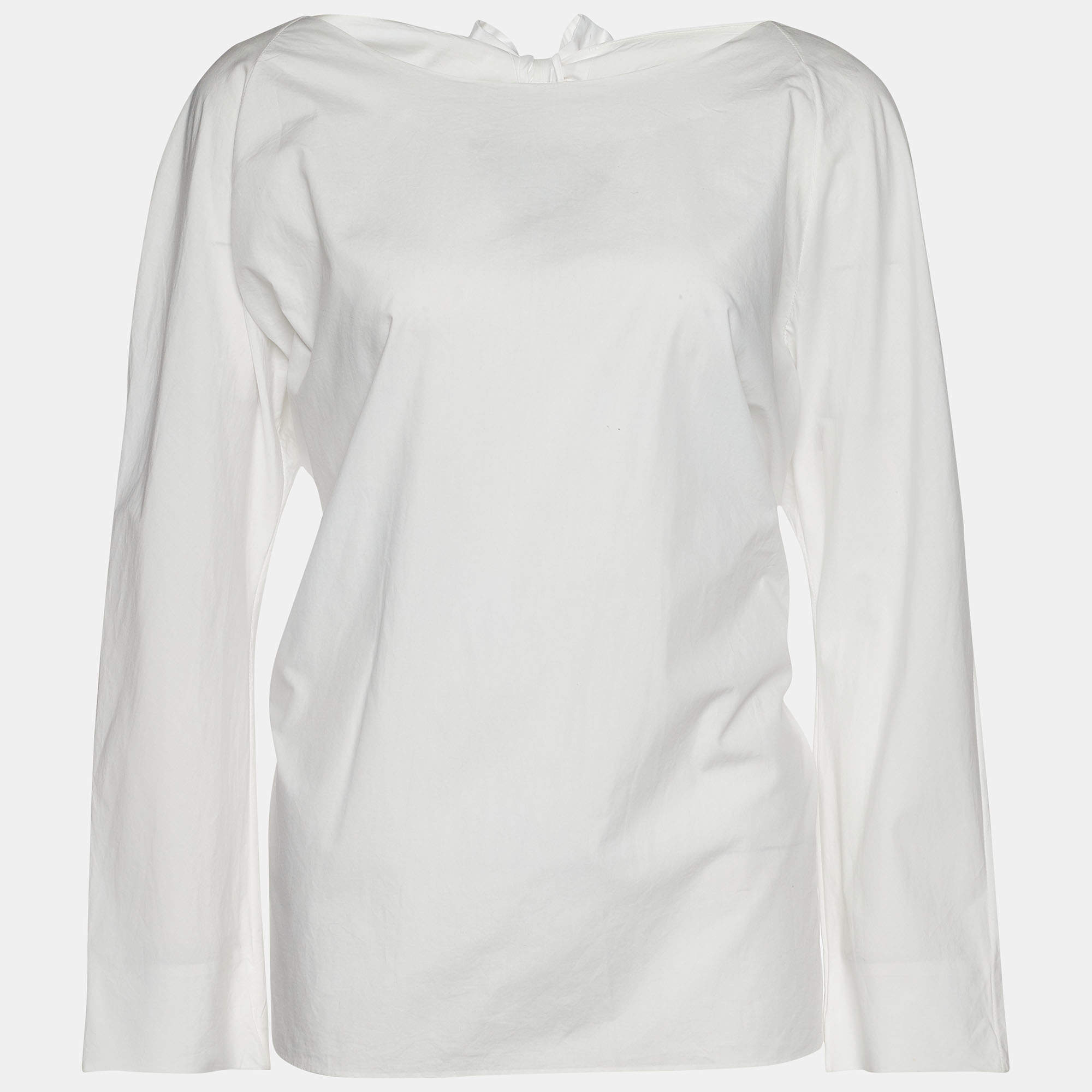 Pre Owned Marni White Cotton Tie Detail Round Neck Long Sleeve Blouse L