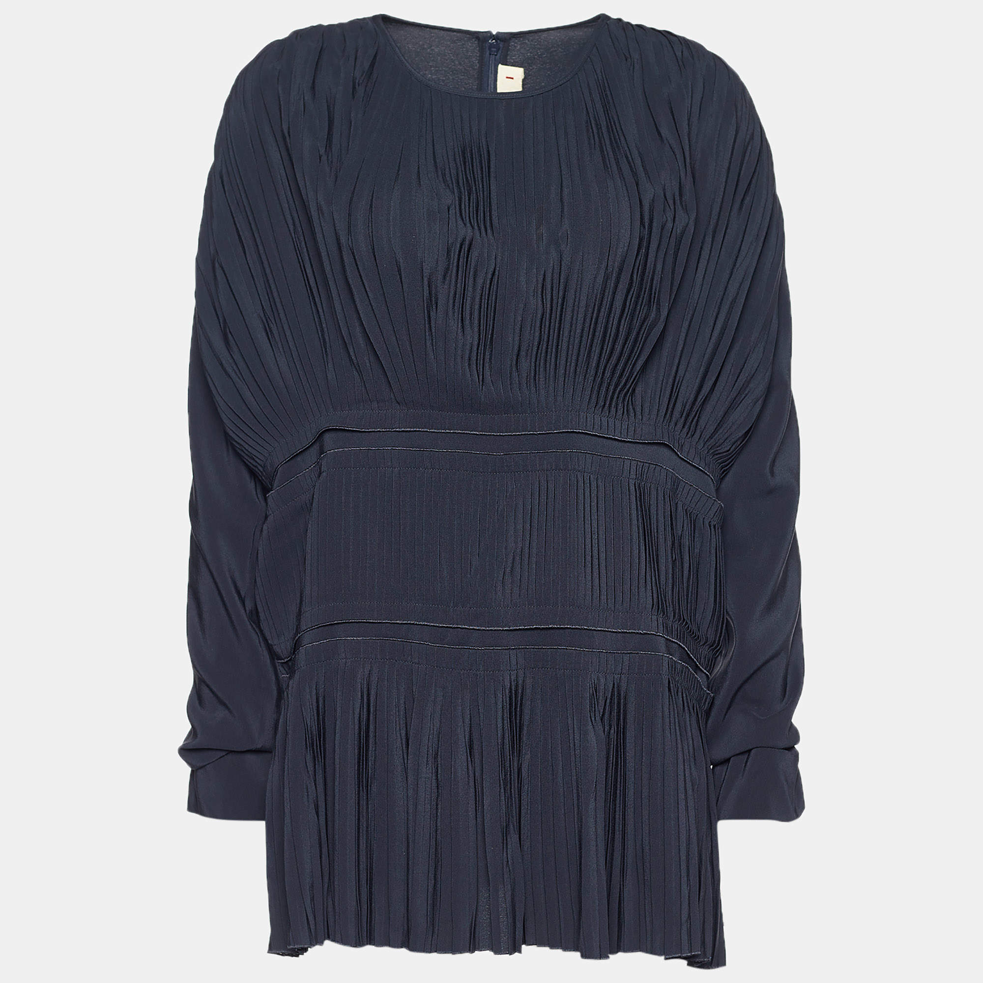 Marni Midnight Blue Silk Pleated Slouchy Top L