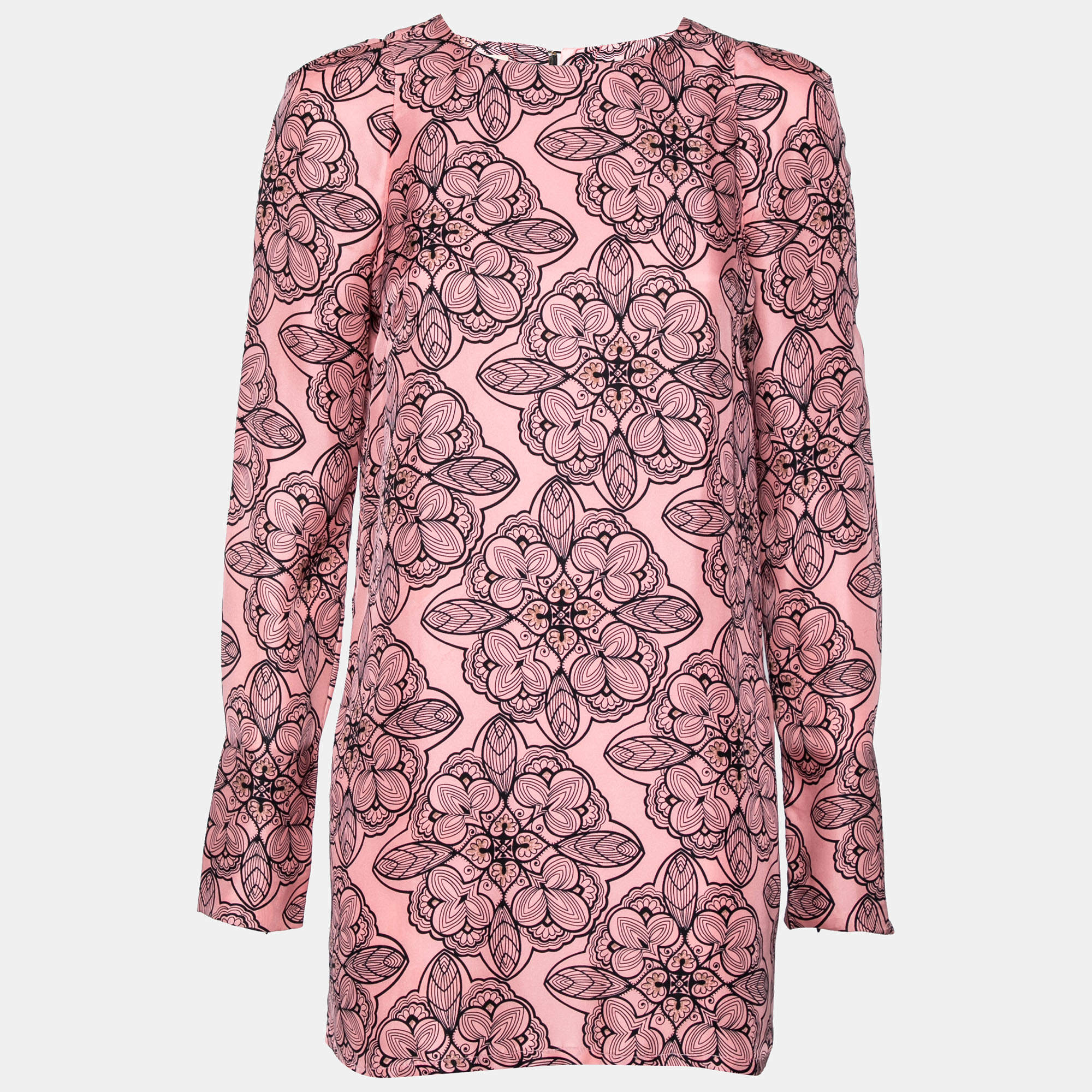 Pre Owned Marni Pink Printed Silk Long Sleeve Short Dress M