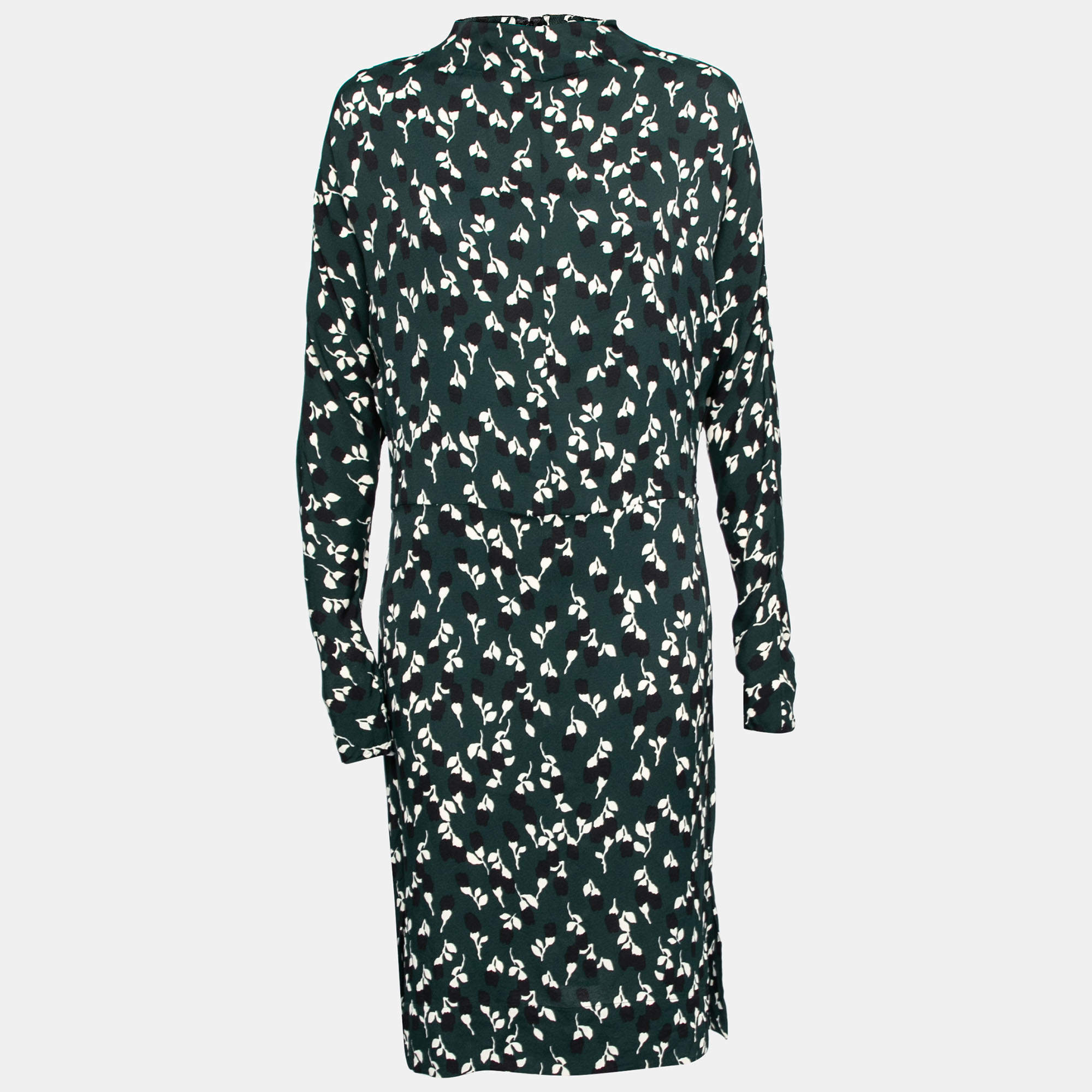 Pre Owned Marni Green Printed Crepe Long Sleeve Midi Dress M