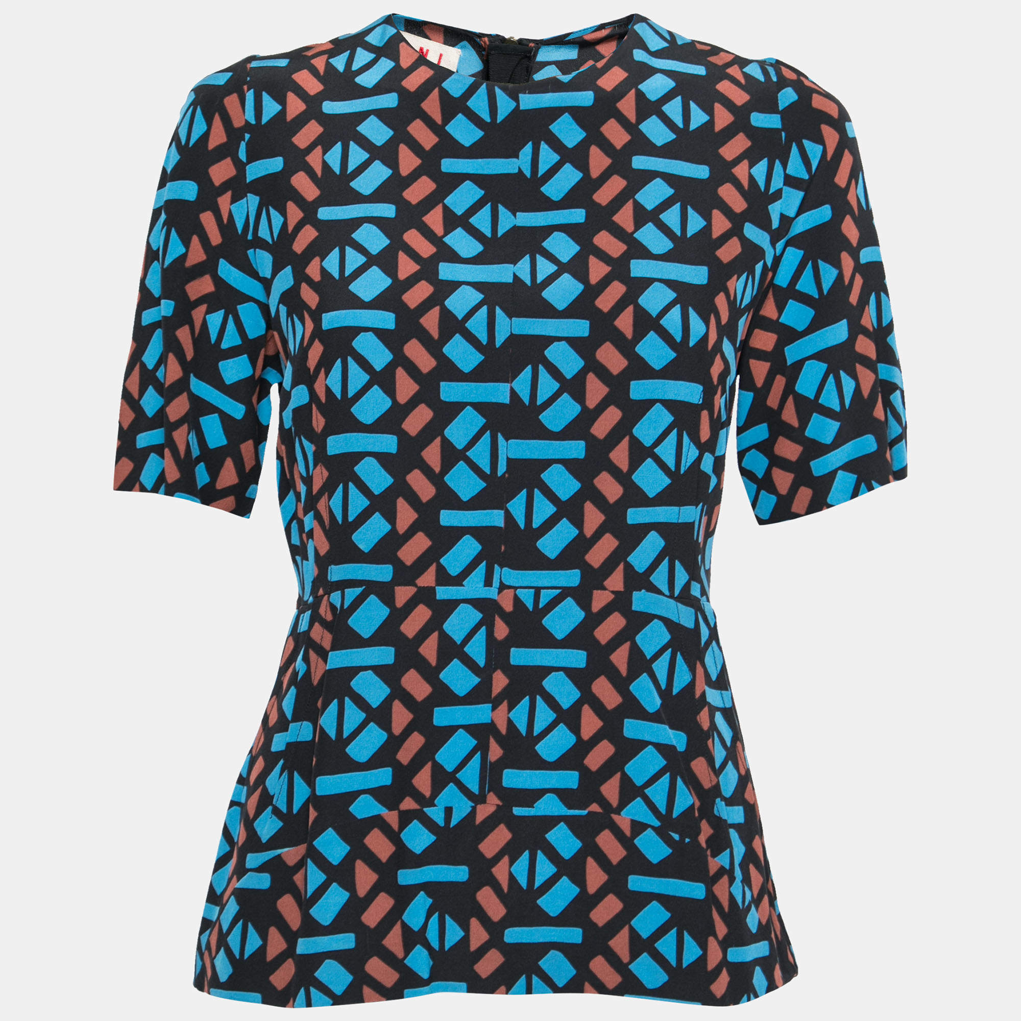 Pre Owned Marni Black Printed Silk Flared Hem Blouse S