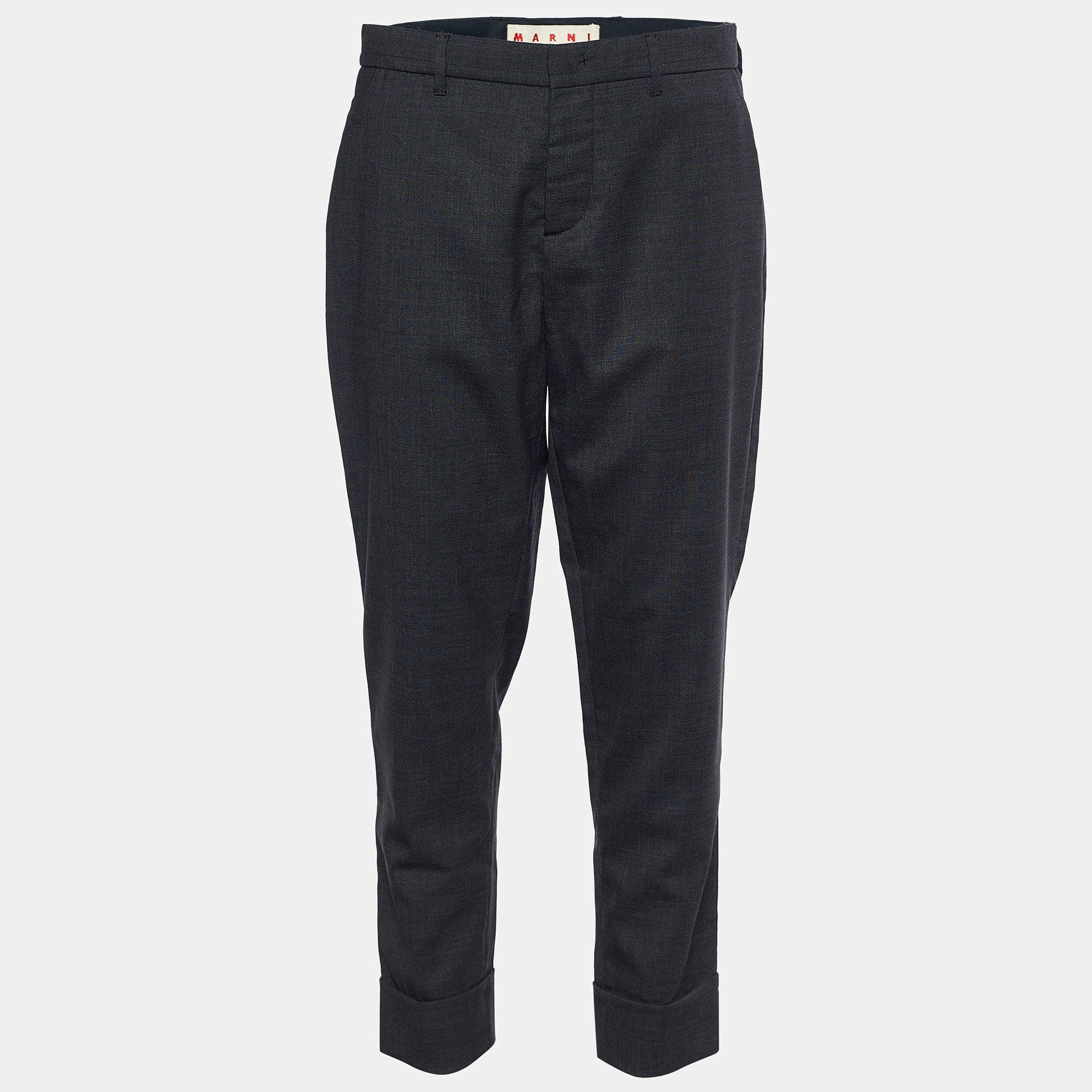 Marni Charcoal Grey Wool Cuffed Trousers M
