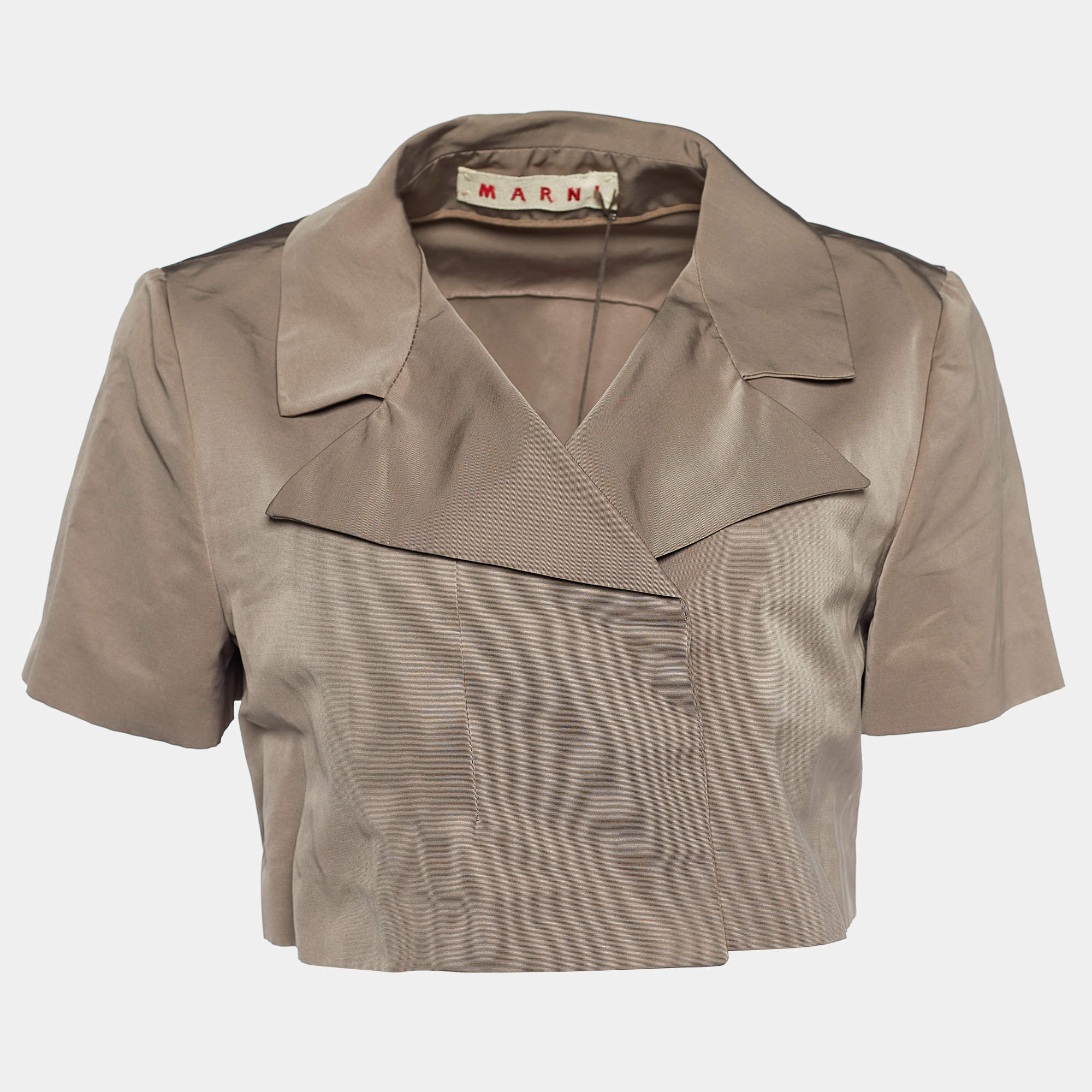 Marni Mocha Brown Synthetic Cropped Double Breasted Jacket S