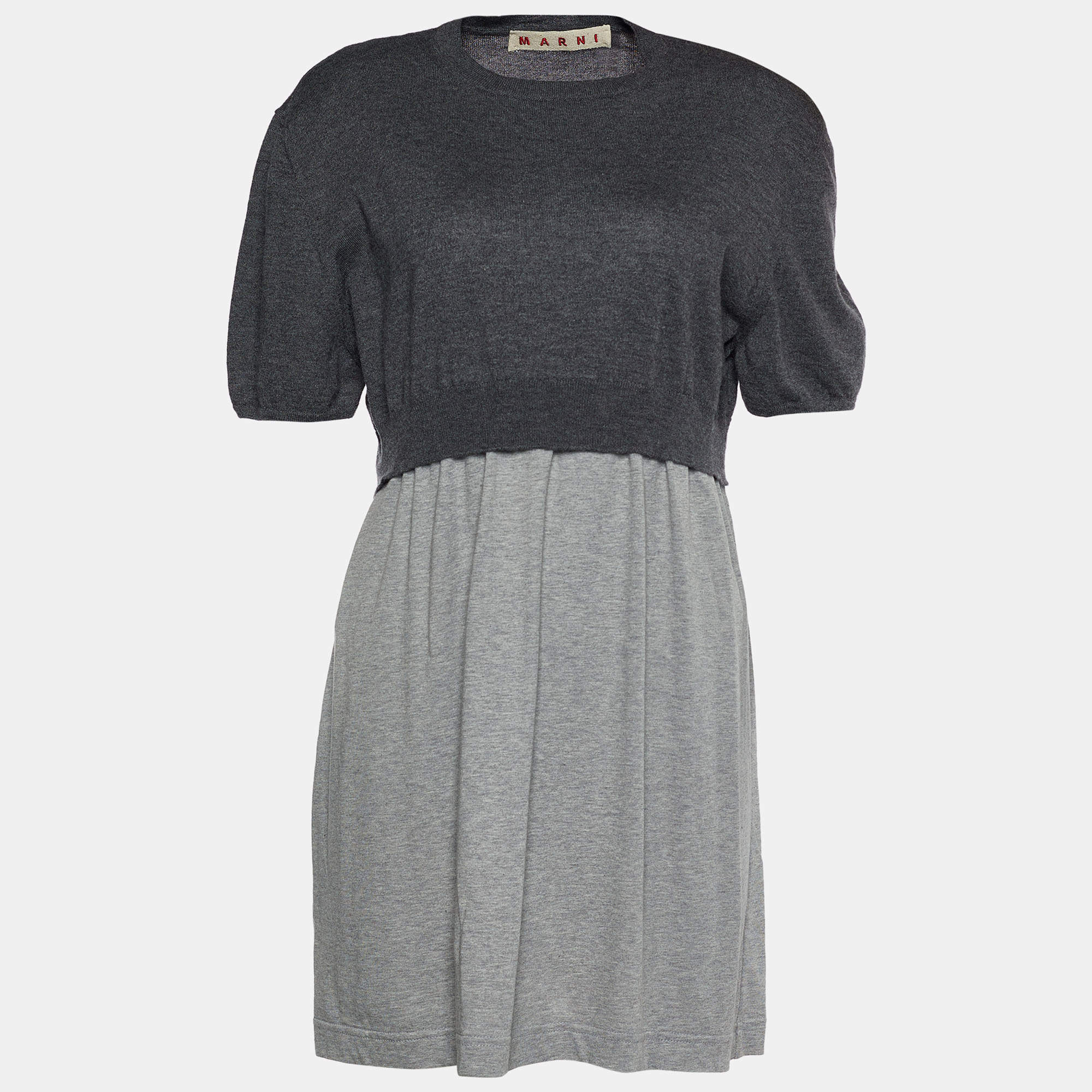 Marni Grey Colorblock Cashmere Overlay Knit Dress L