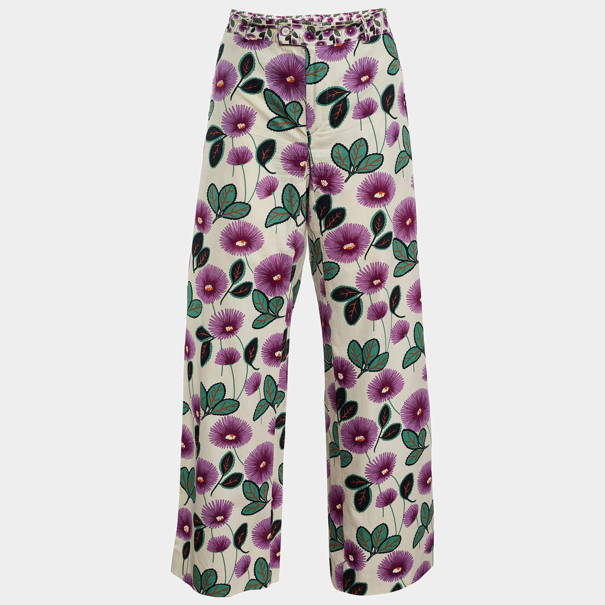 Marni Cream Printed Cotton Trousers L