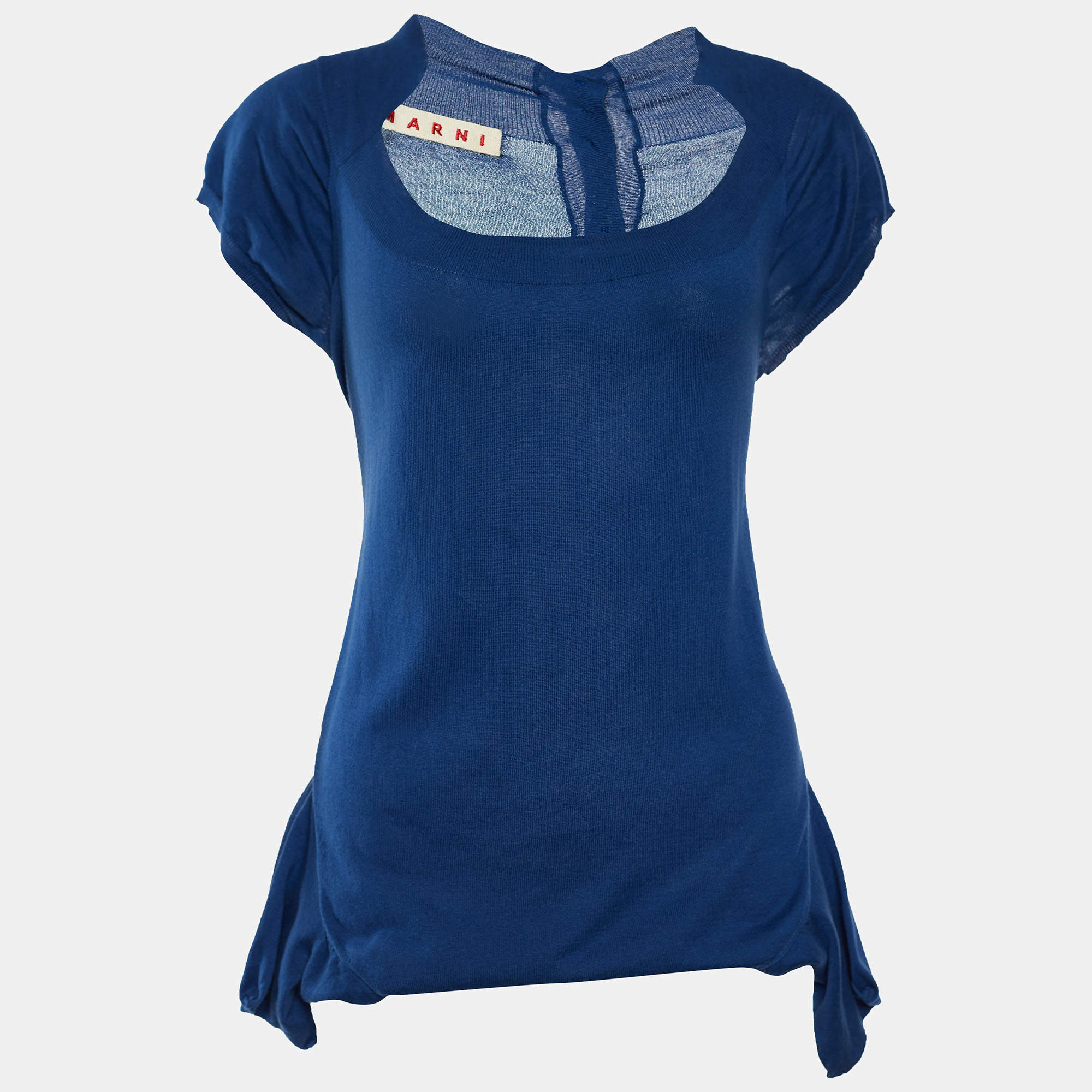 Marni Blue Cotton Knit Button Front Top M
