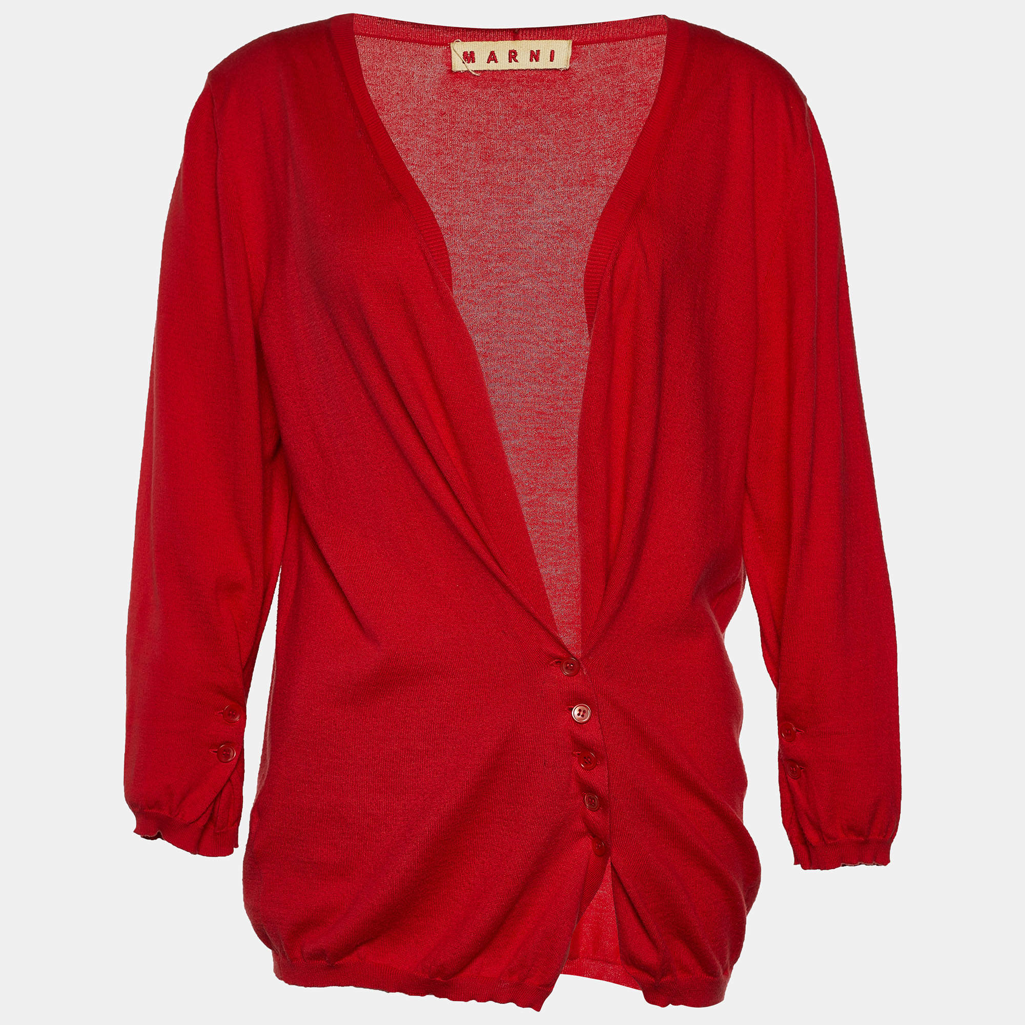 Marni Red Cotton Knit Button Front Top M