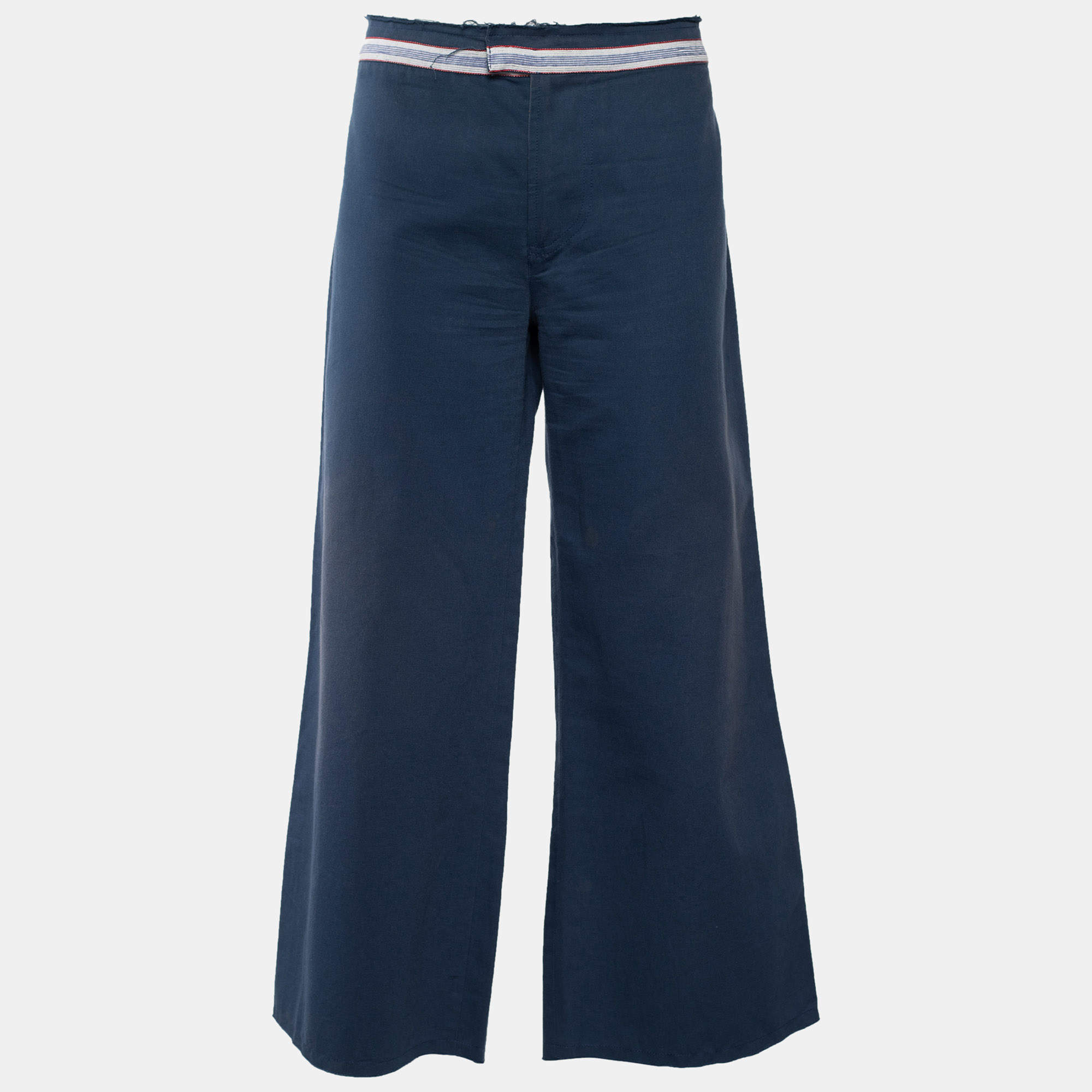 Pre Owned Marni Blue Cotton Cropped Trousers L/Waist 34