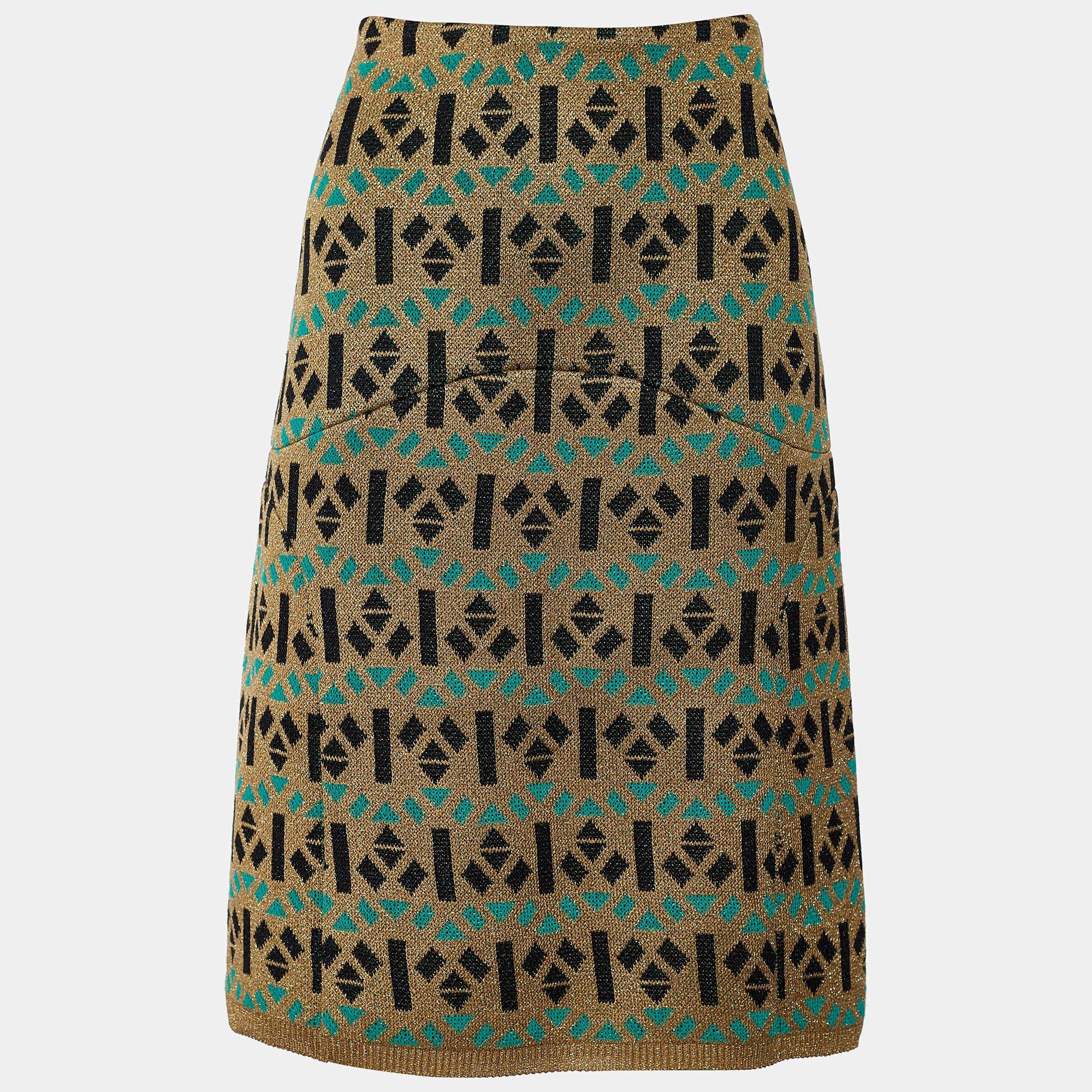 Pre Owned Marni Gold Lurex Geometric Knit Pencil Skirt L