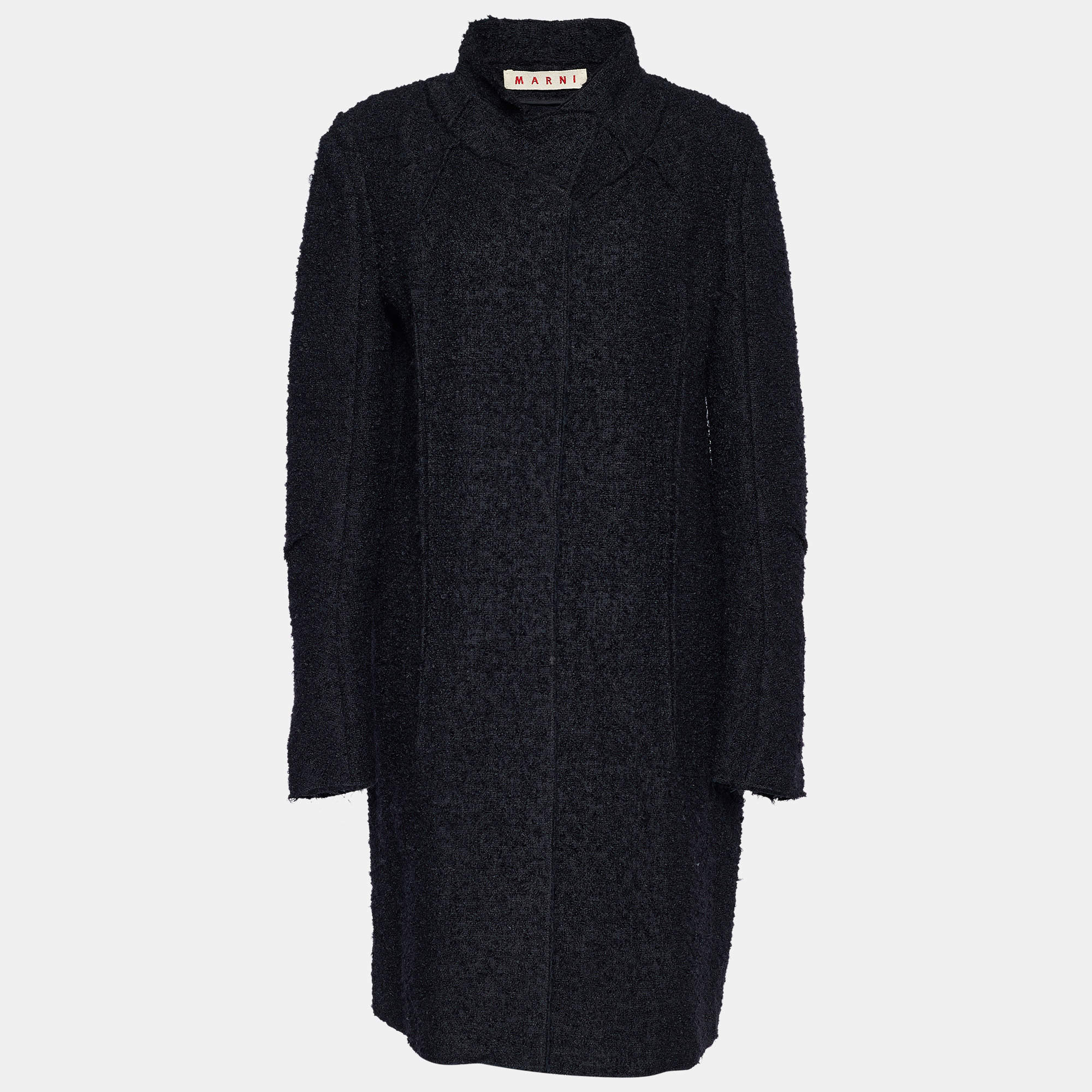 Marni Black Mohair & Wool Tweed Button Front Coat M
