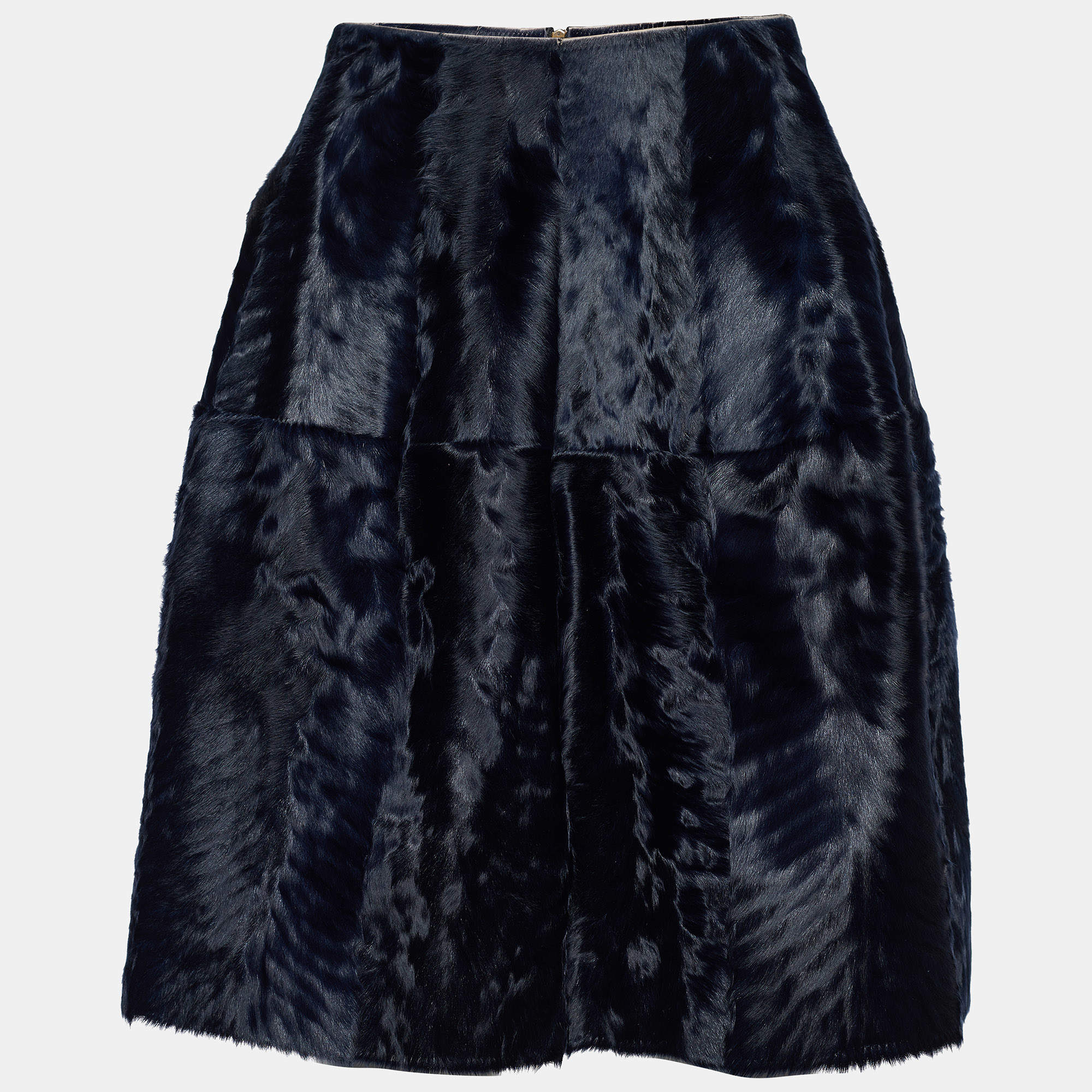 Pre Owned Marni Navy Blue Lamb Fur Mini Skirt S
