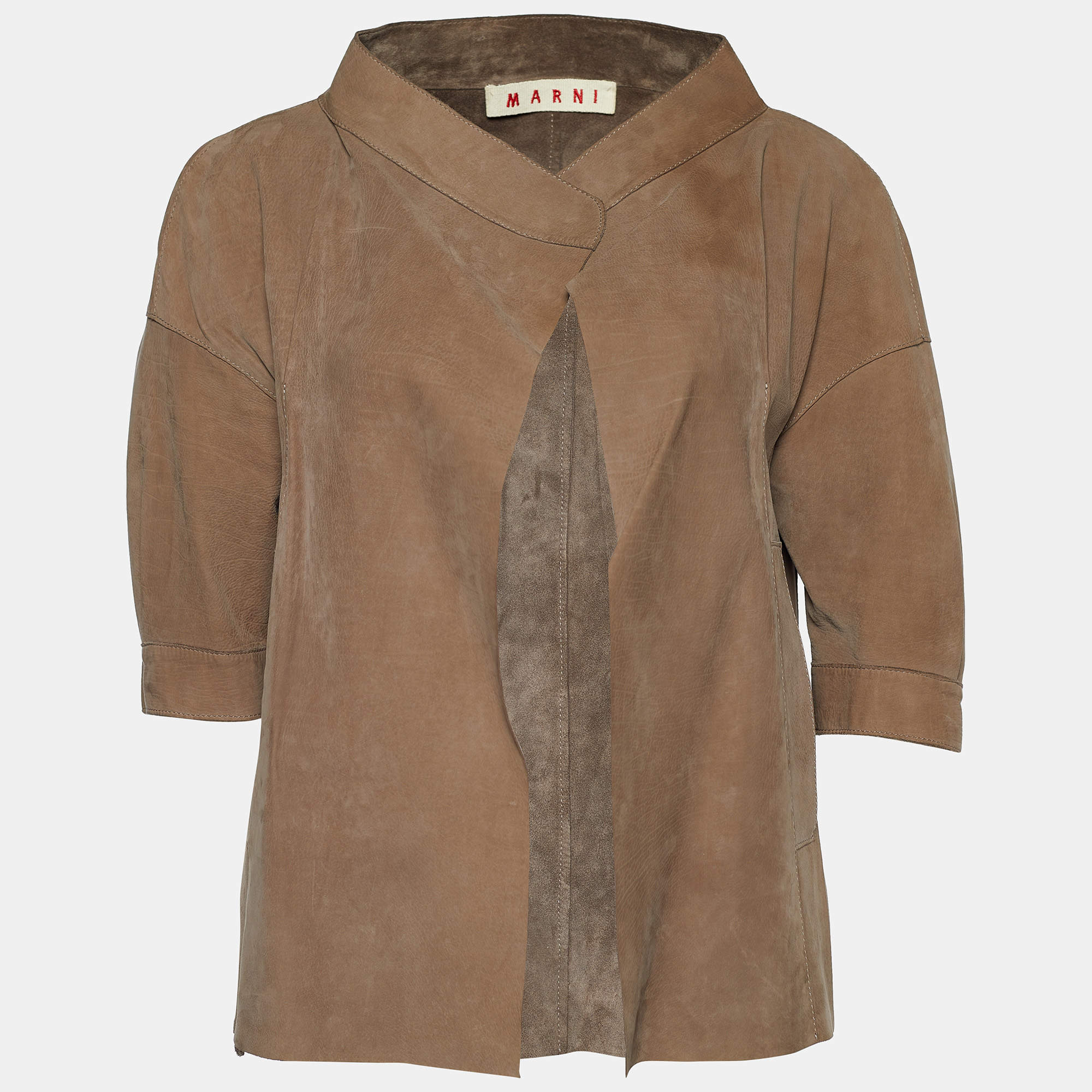Marni Brown Suede Open Front Shrug M