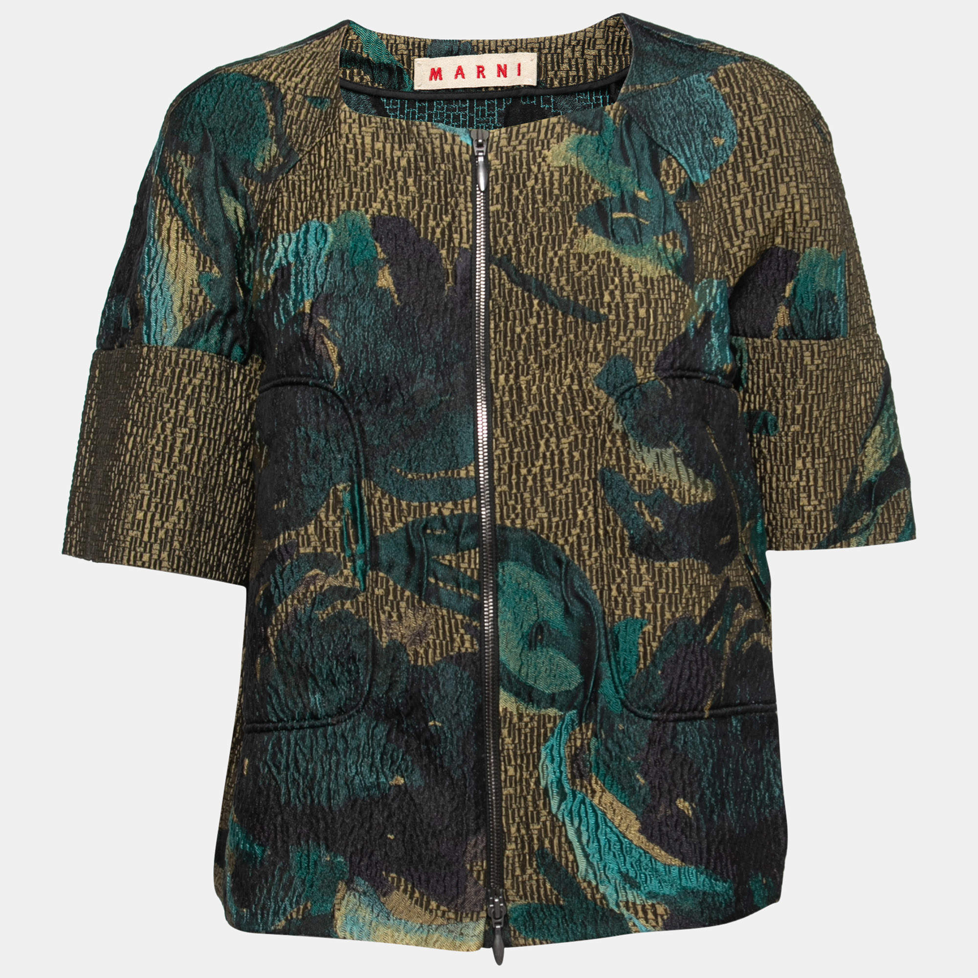 Pre Owned Marni Multicolor Floral Jacquard Zip Front Top M