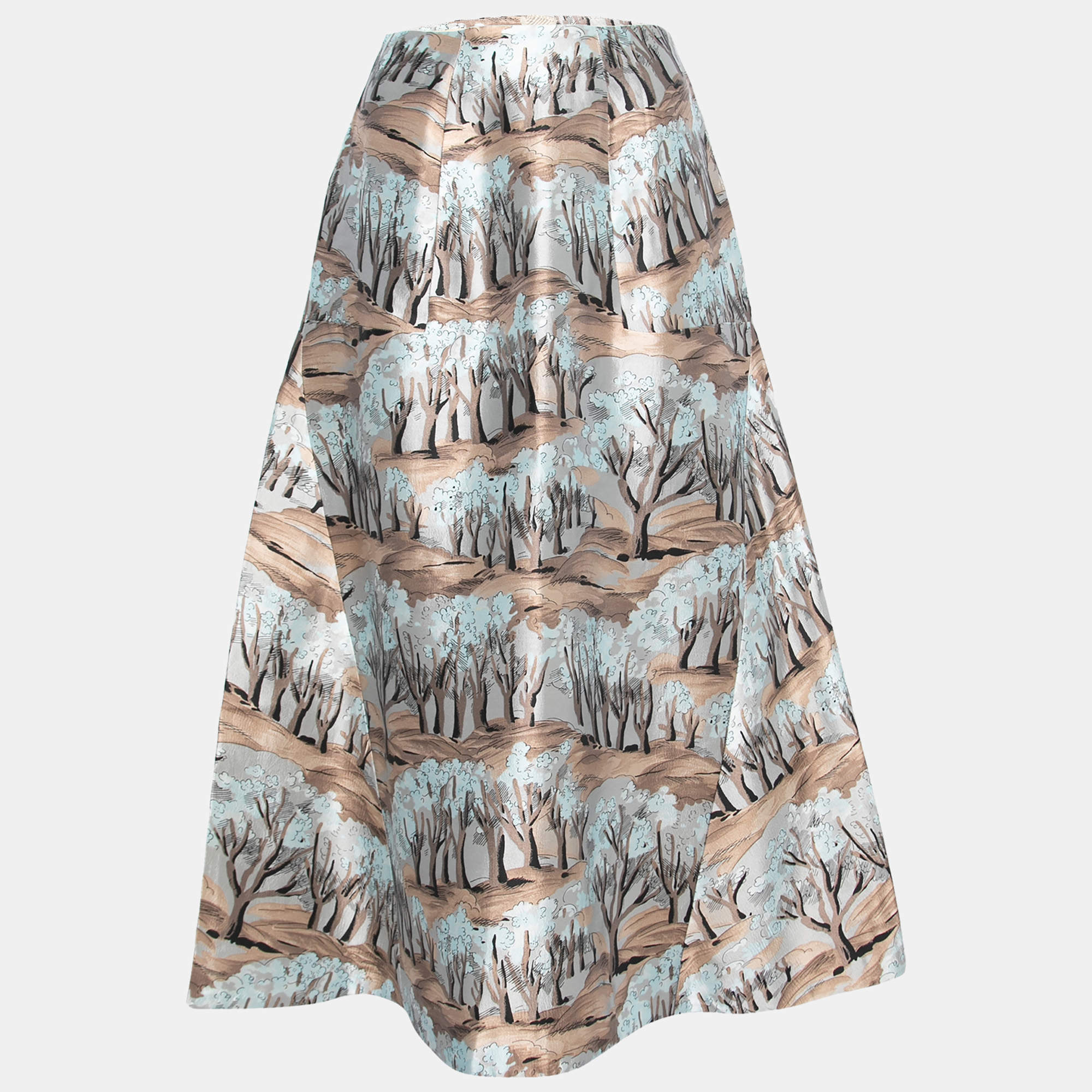 Marni Light Blue Printed Satin Midi Skirt M