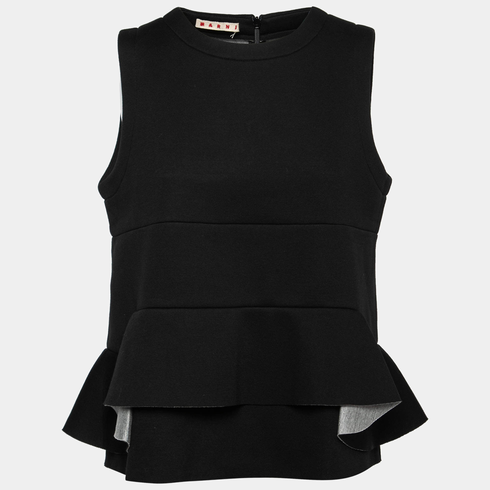 Marni Black Neoprene Asymmetric Peplum Top M