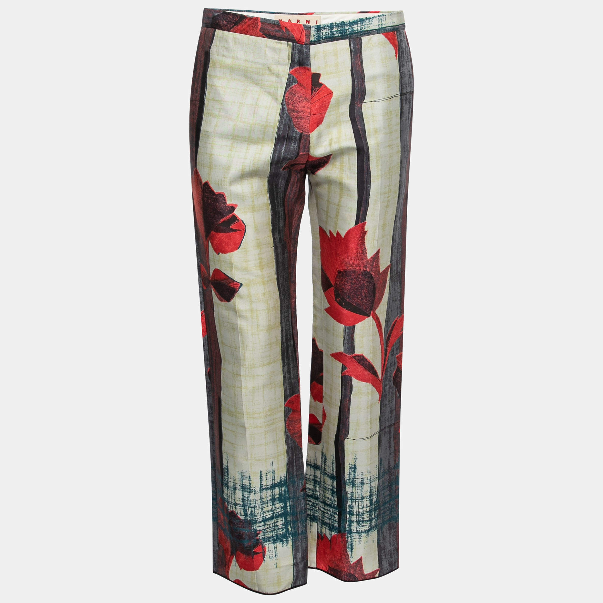 Pre Owned Marni Multicolor Floral Printed Cotton Straight-Leg Trousers M
