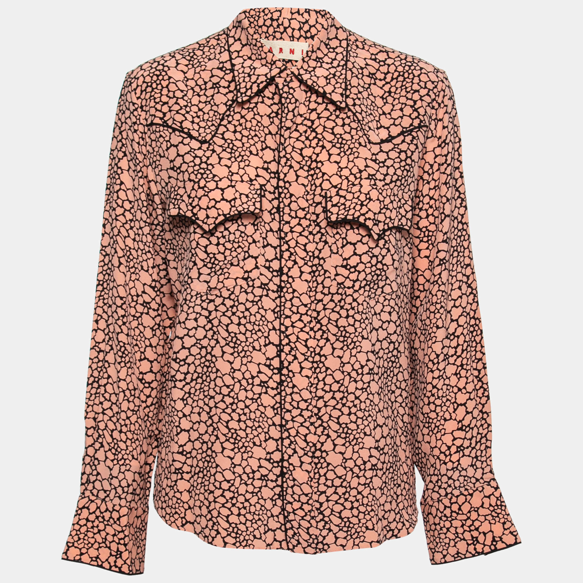 Pre Owned Marni Pink & Black Printed Silk Long-Sleeve Shirt M