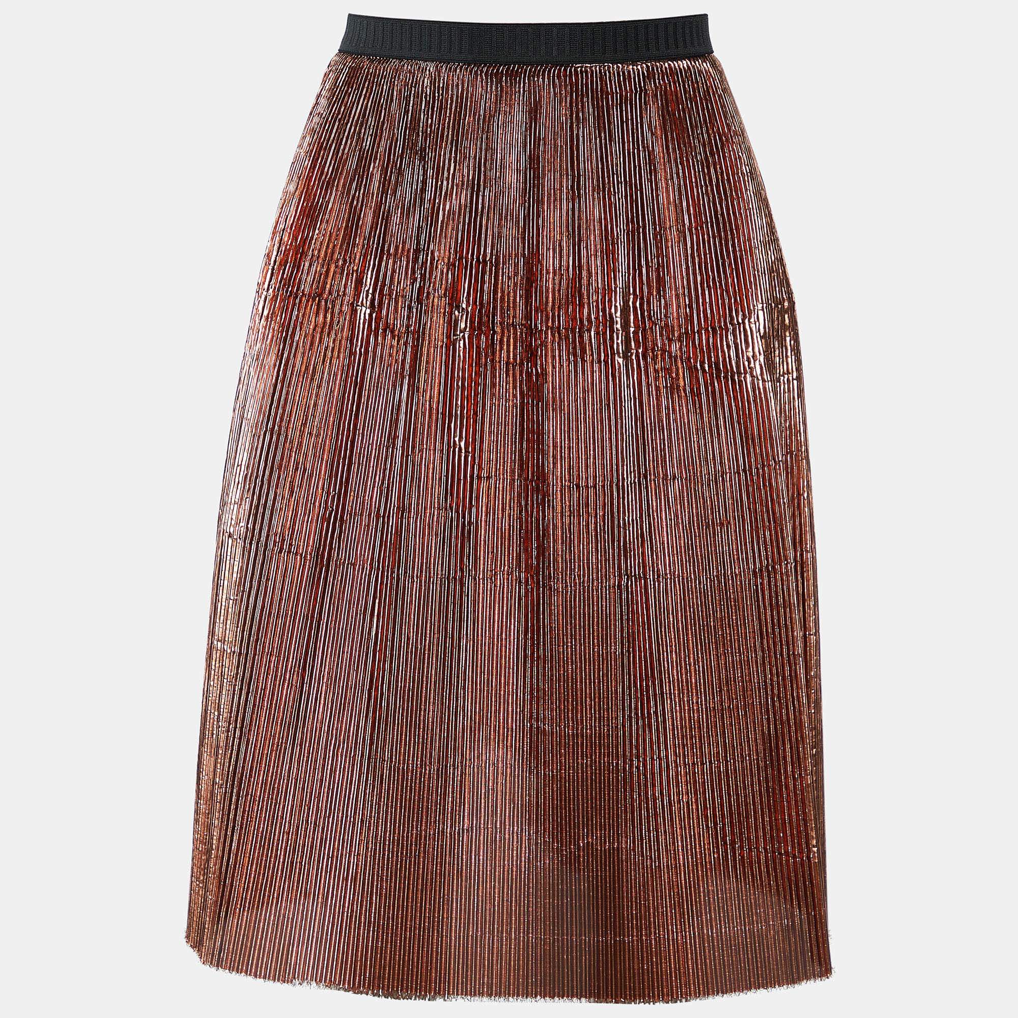 مملوكة مسبقًا Marni Brown Metallic Pleated Skirt S