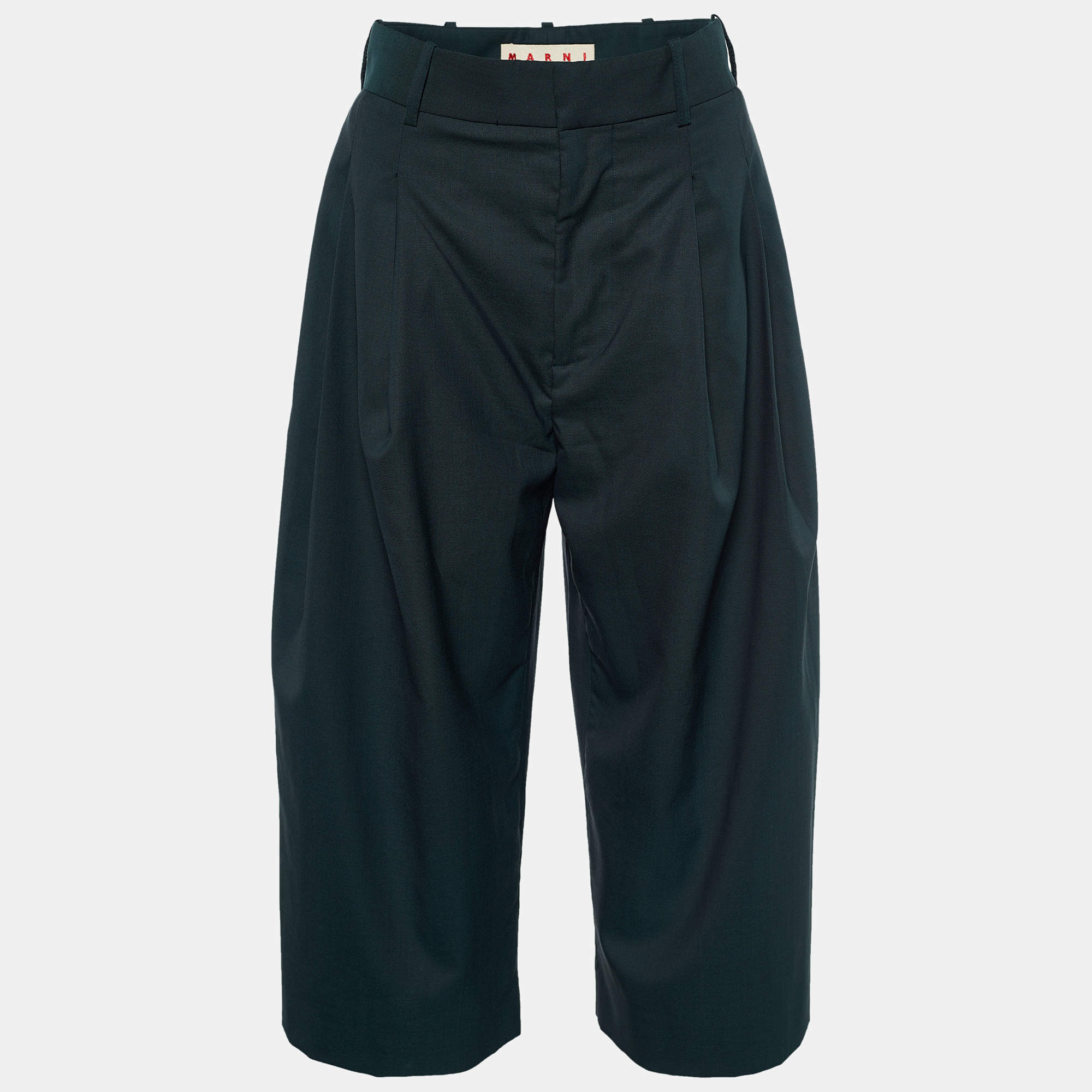 Pre Owned Marni Dark Green Wool Pleated Culottes S