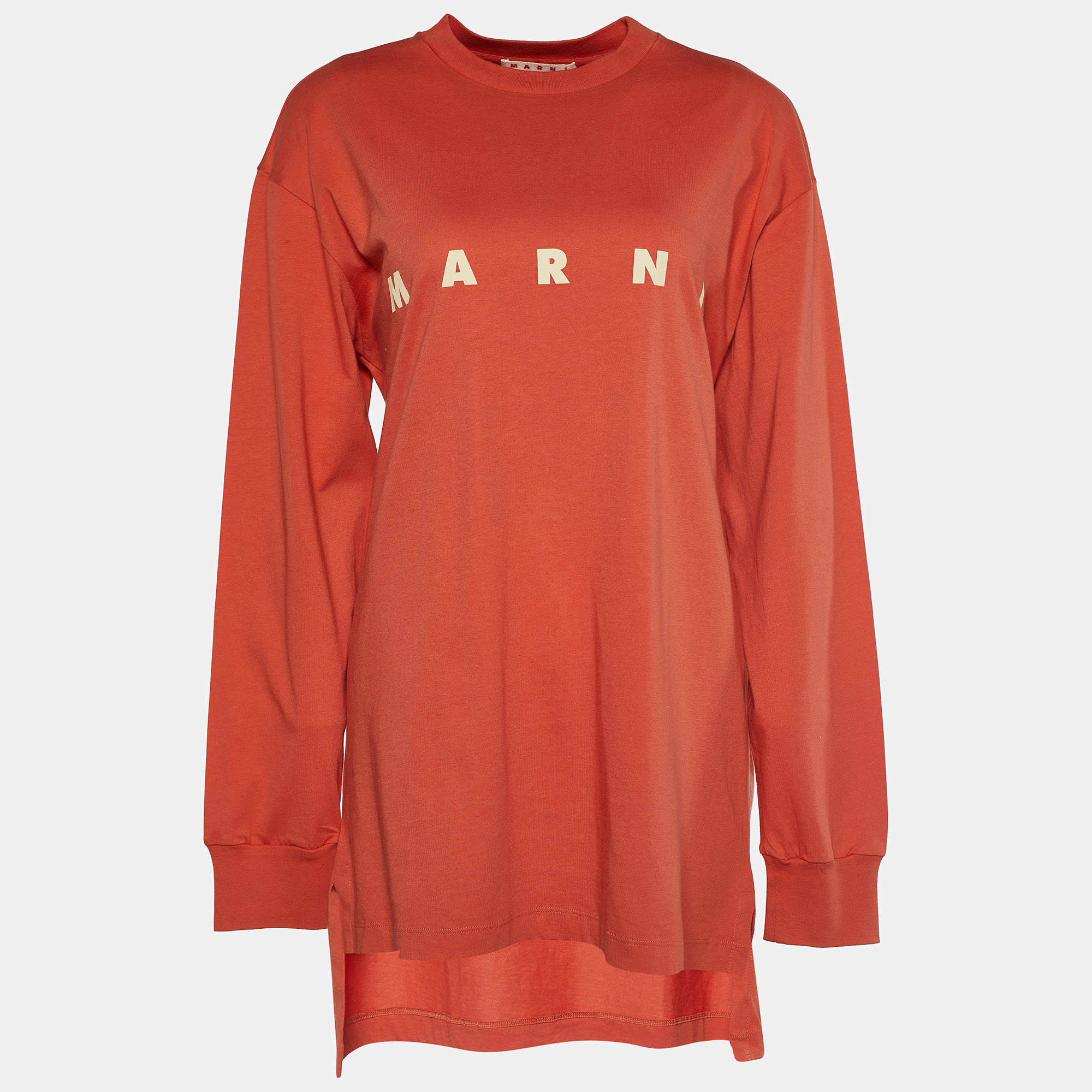 Pre Owned Marni Orange Jersey Logo Print Oversized Sweatshirt XS