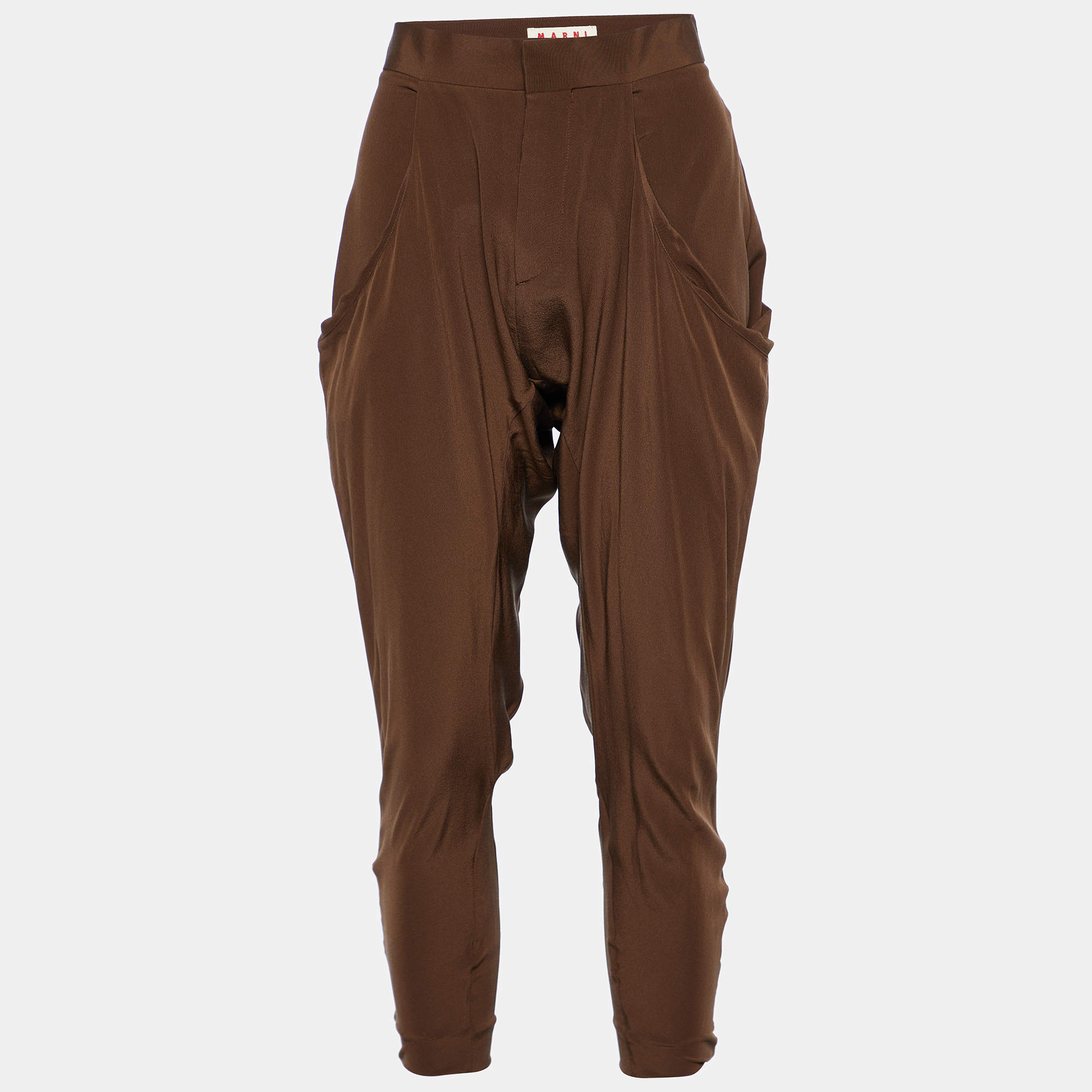 Pre Owned Marni Brown Silk Jodhpur Trousers S