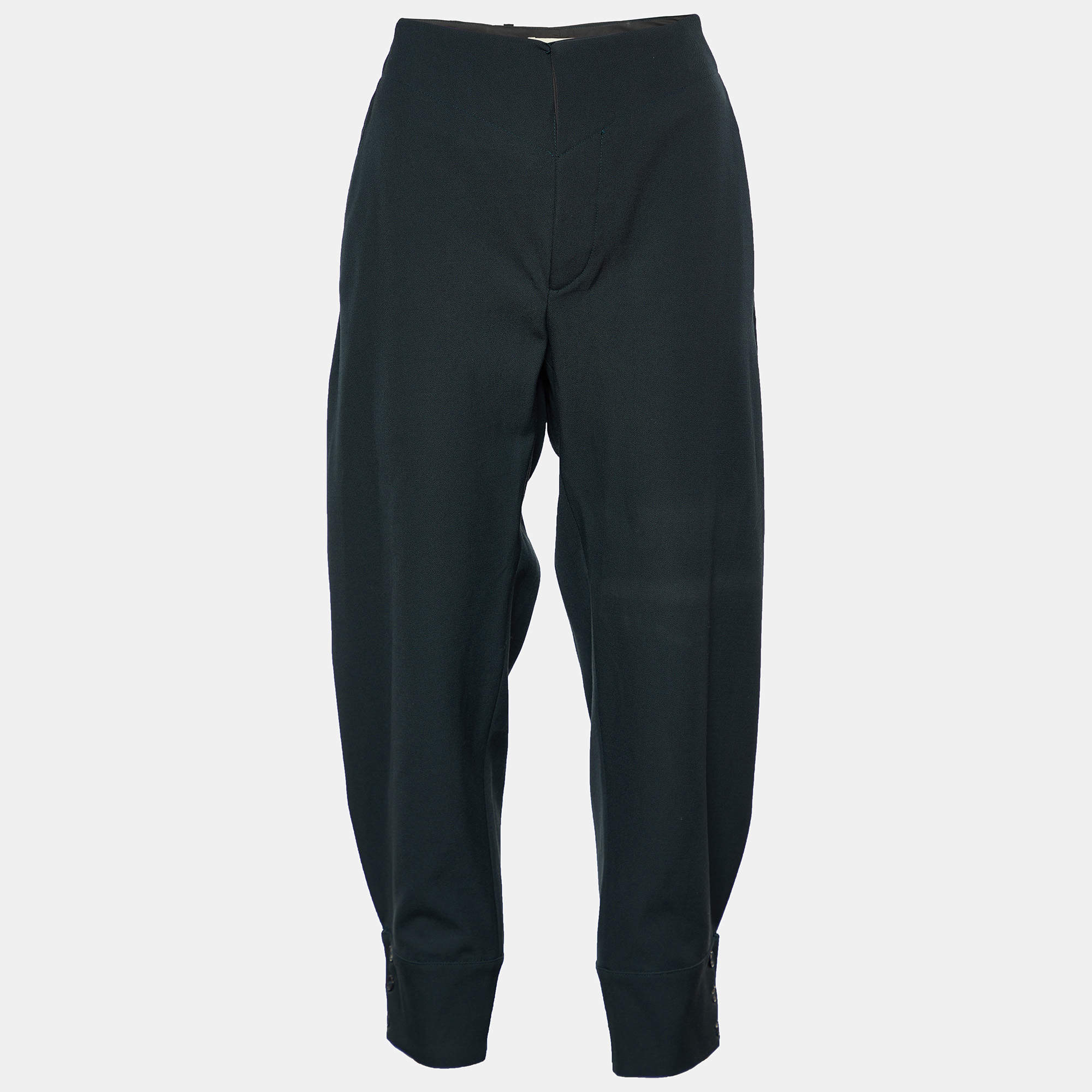 Pre Owned Marni Dark Grey Wool Buttoned Hem Detail Trousers M