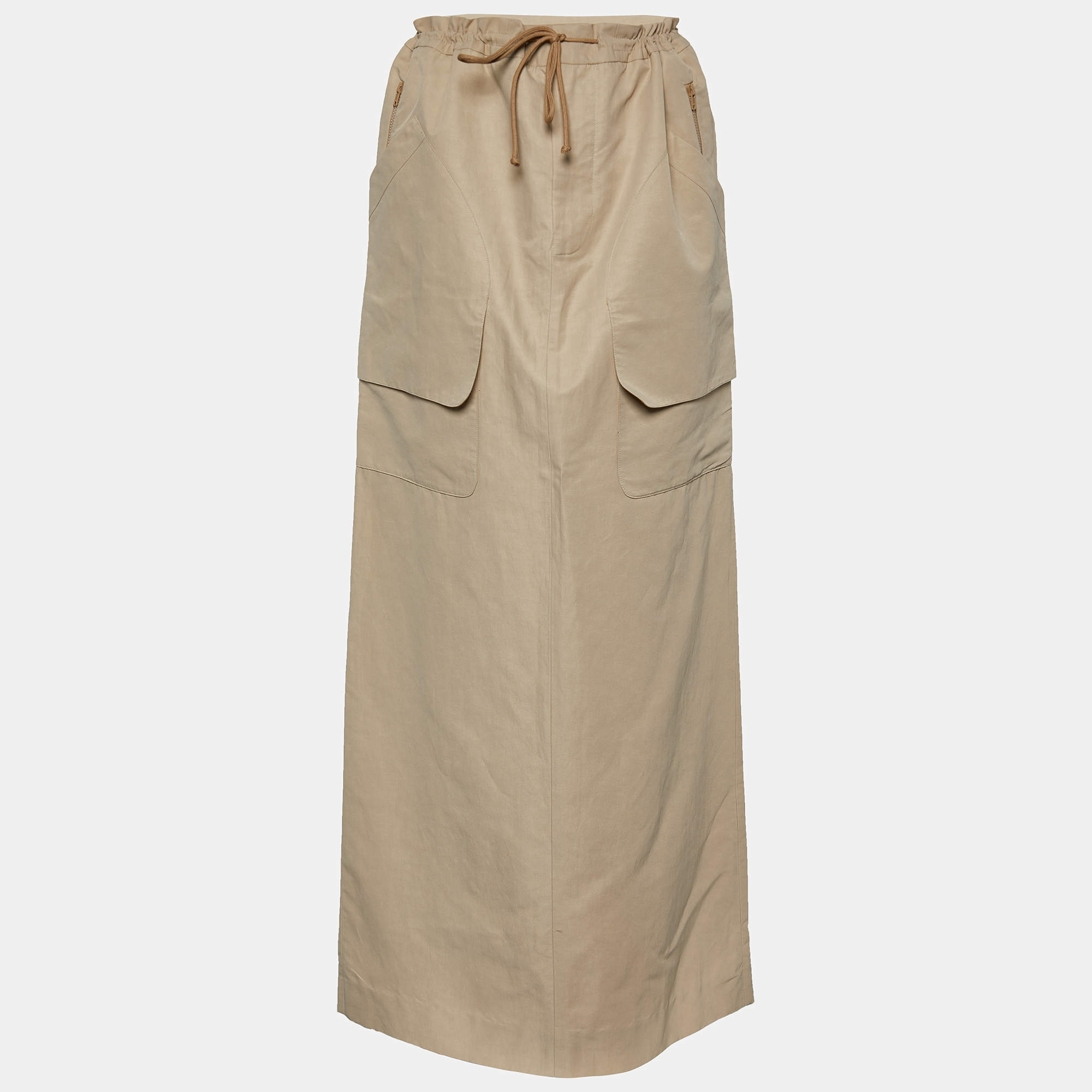 Marni Beige Cotton Blend Drawstring Waist Maxi Skirt M