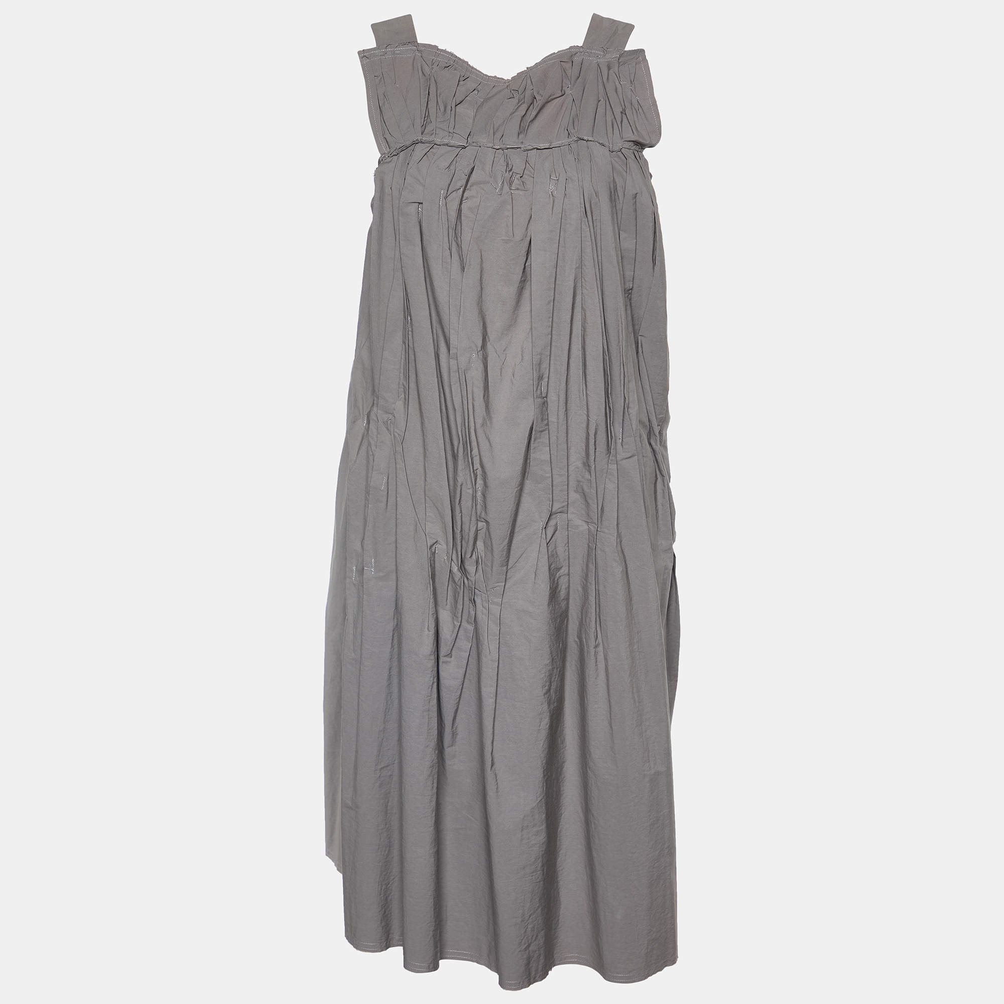 Pre Owned Marni Grey Cotton Fray Detail Pleated Sleeveless Dress S