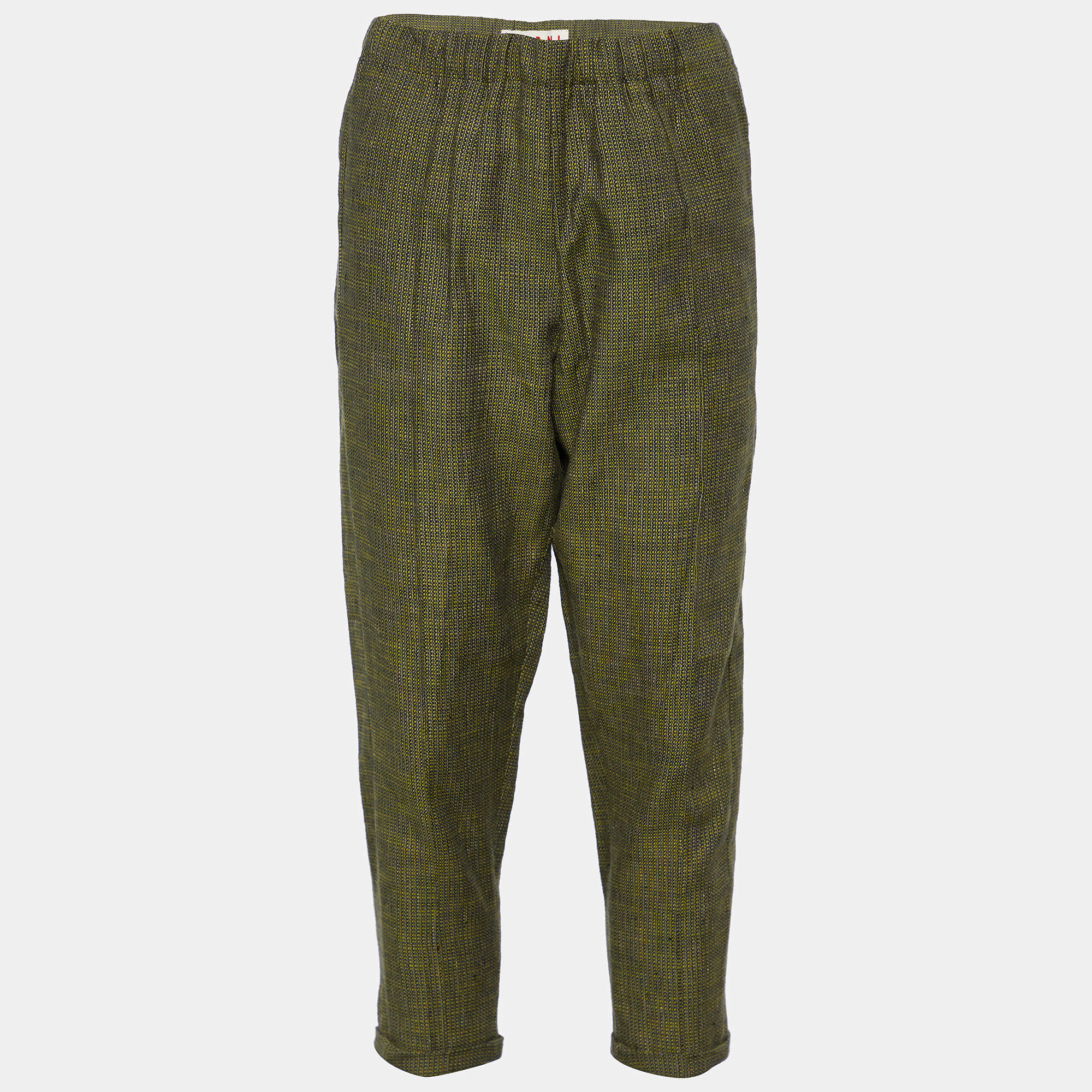 Pre Owned Marni Green Textured Cotton Cropped Pants S