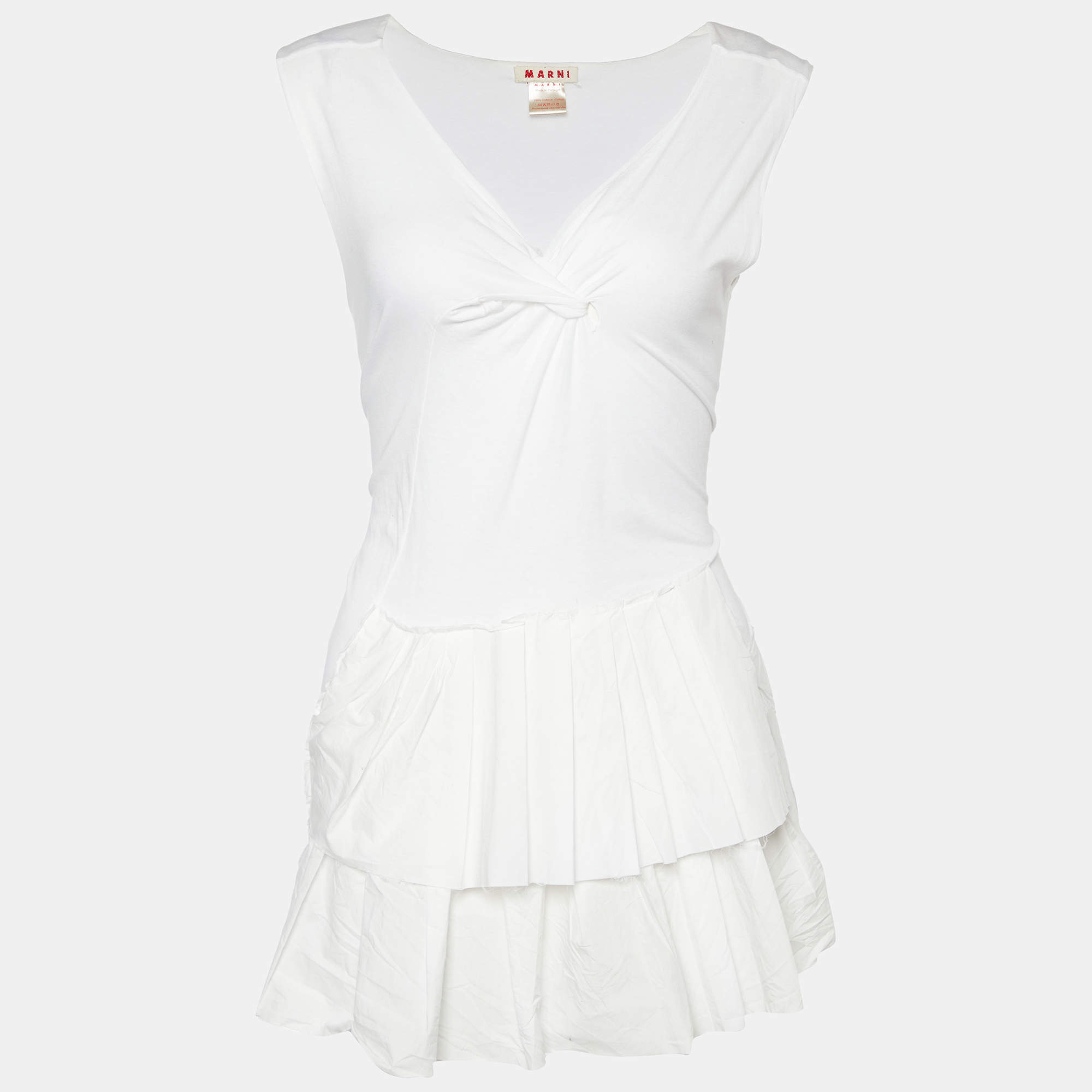Pre Owned Marni White Cotton Pleated Detail Sleeveless Top S