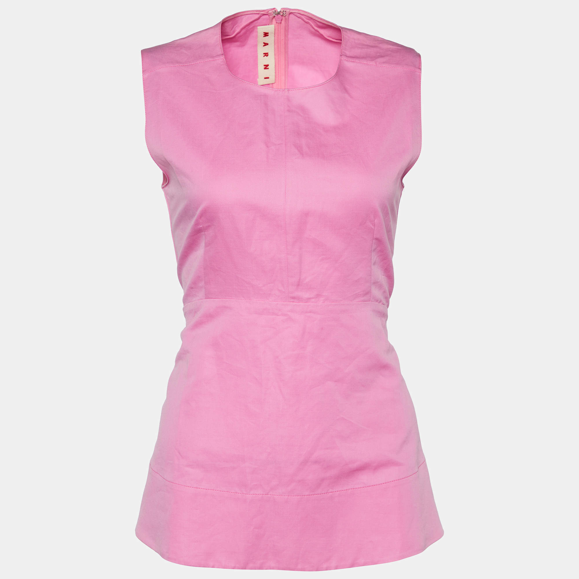 Marni Pink Cotton & Ramie Sleeveless Peplum Top S