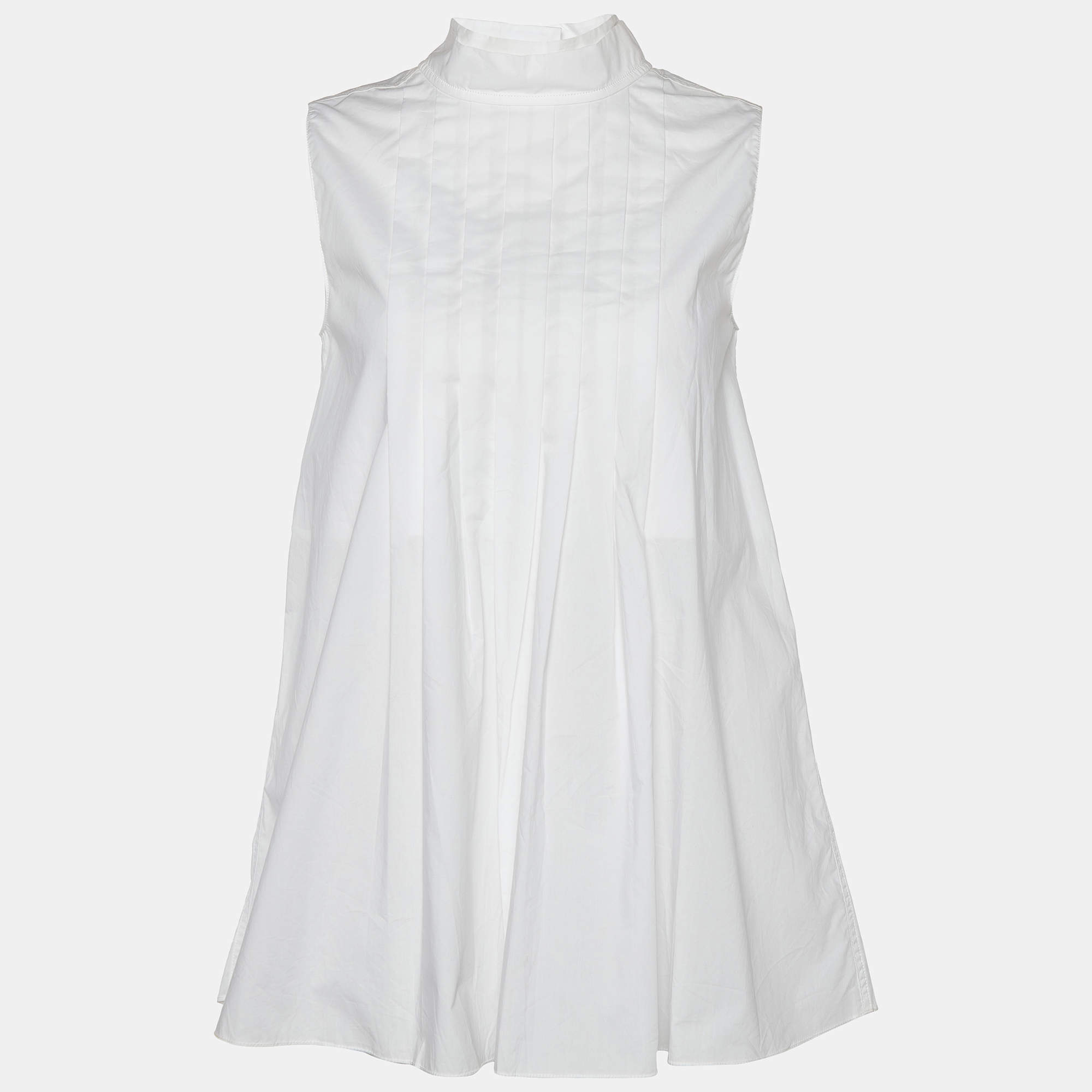 Marni White Cotton Pleated Button Detail Sleeveless Top S