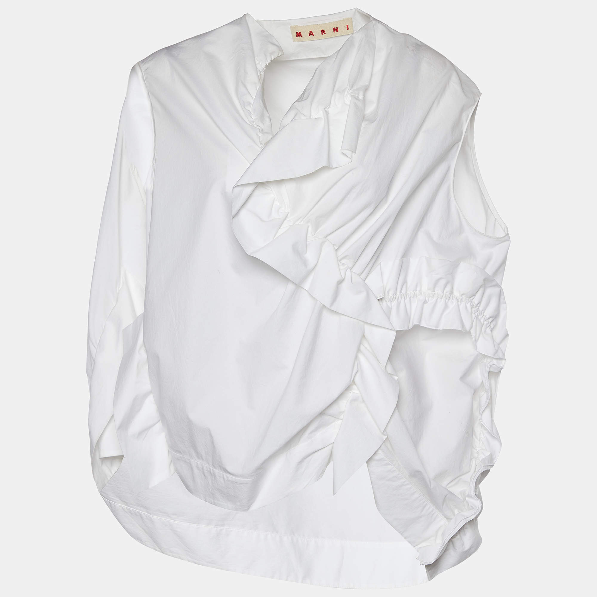 Pre Owned Marni White Cotton Ruffle Detail Sleeveless Top S