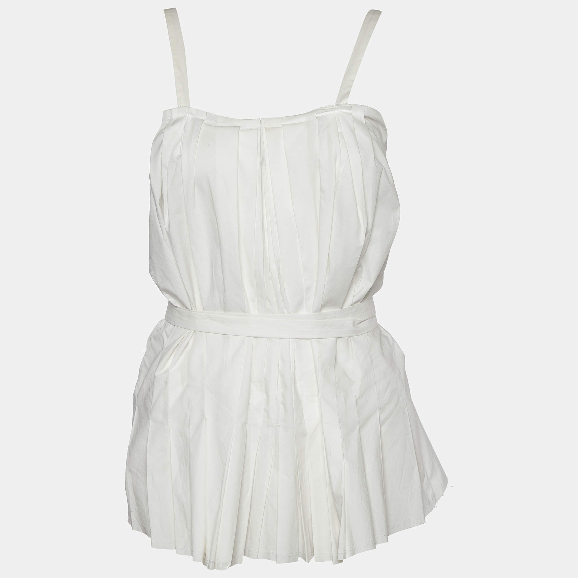 Pre Owned Marni White Cotton Pleated Tie Detail Top M