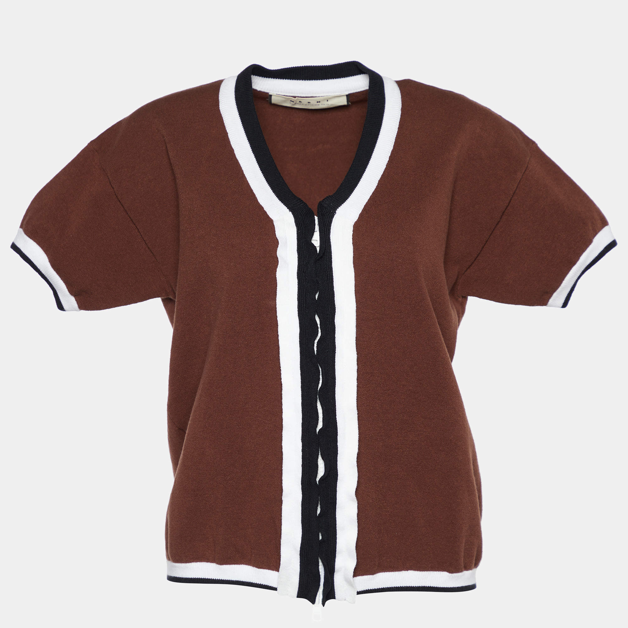 Pre Owned Marni Brown Cotton Knit Contrast Trim Sweater M