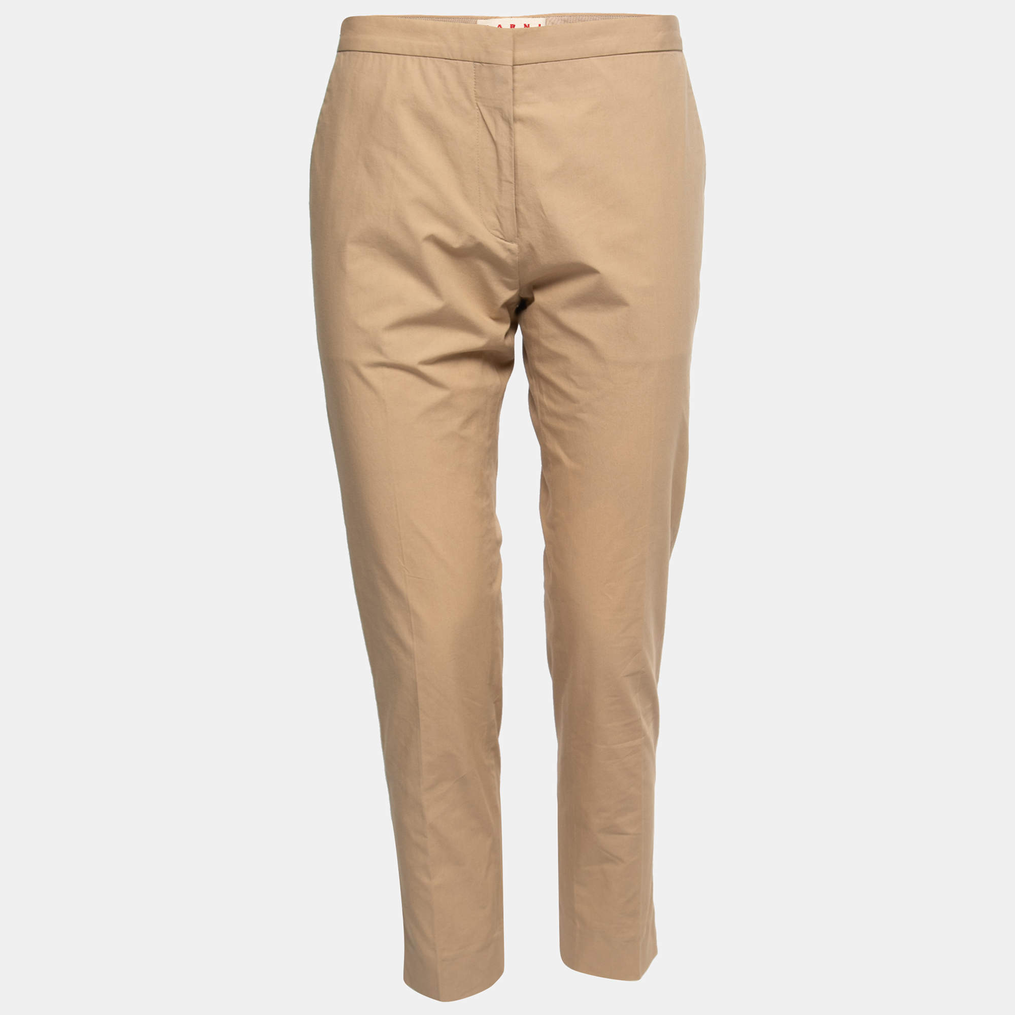 Pre Owned Marni Tan Cotton Straight-Leg Trousers M