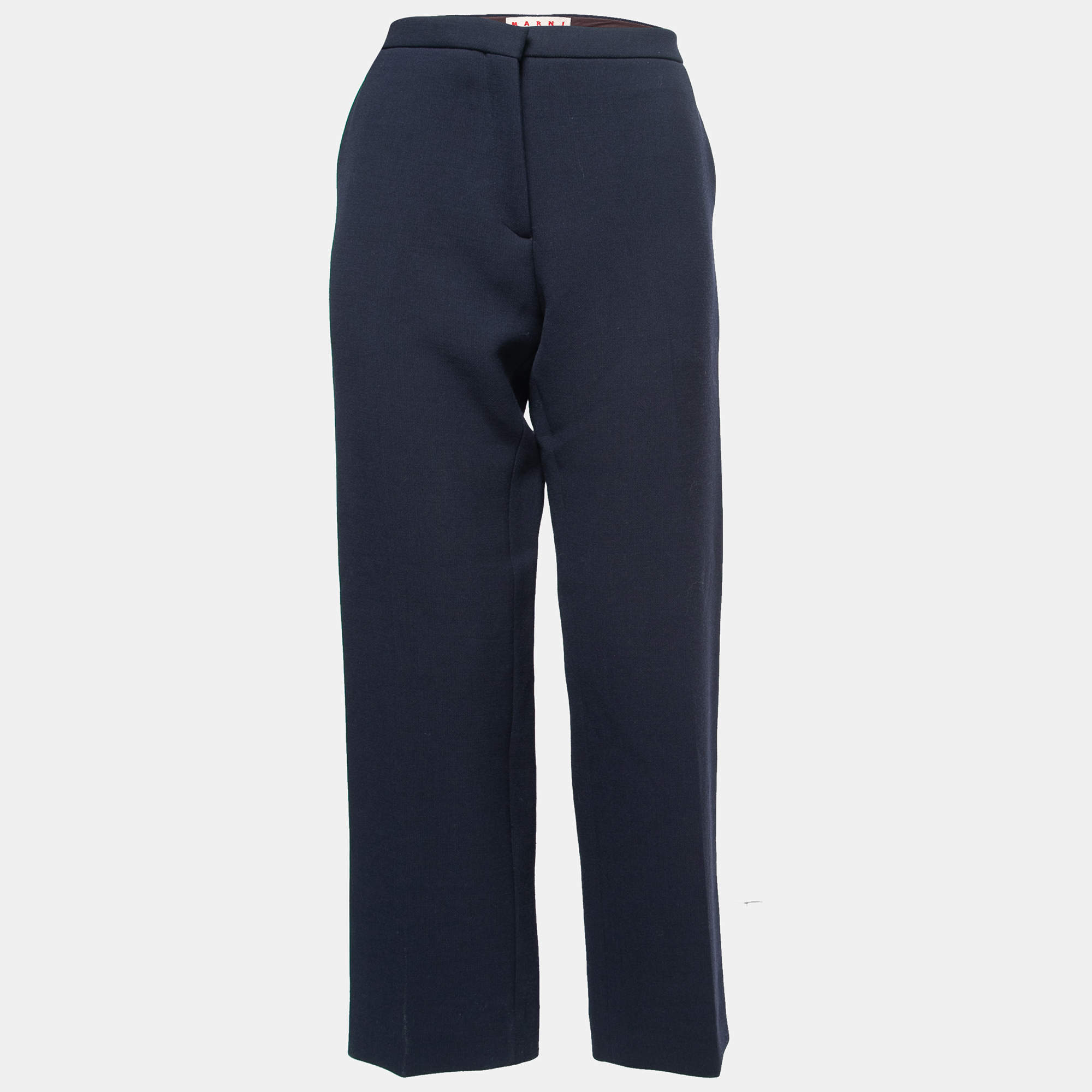Pre Owned Marni Navy Blue Wool Trousers L