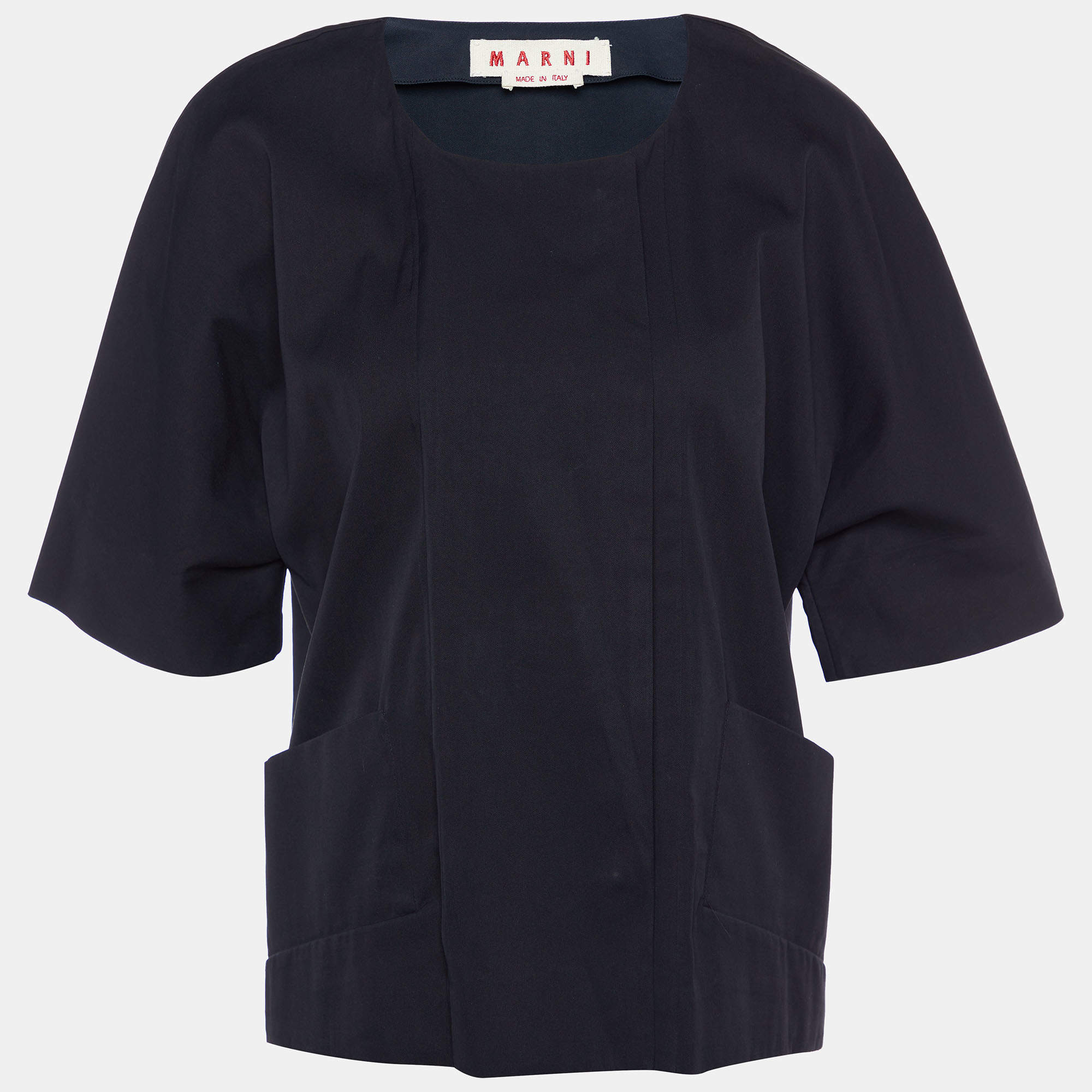 Pre Owned Marni Black Cotton & Silk Zip Front Top S