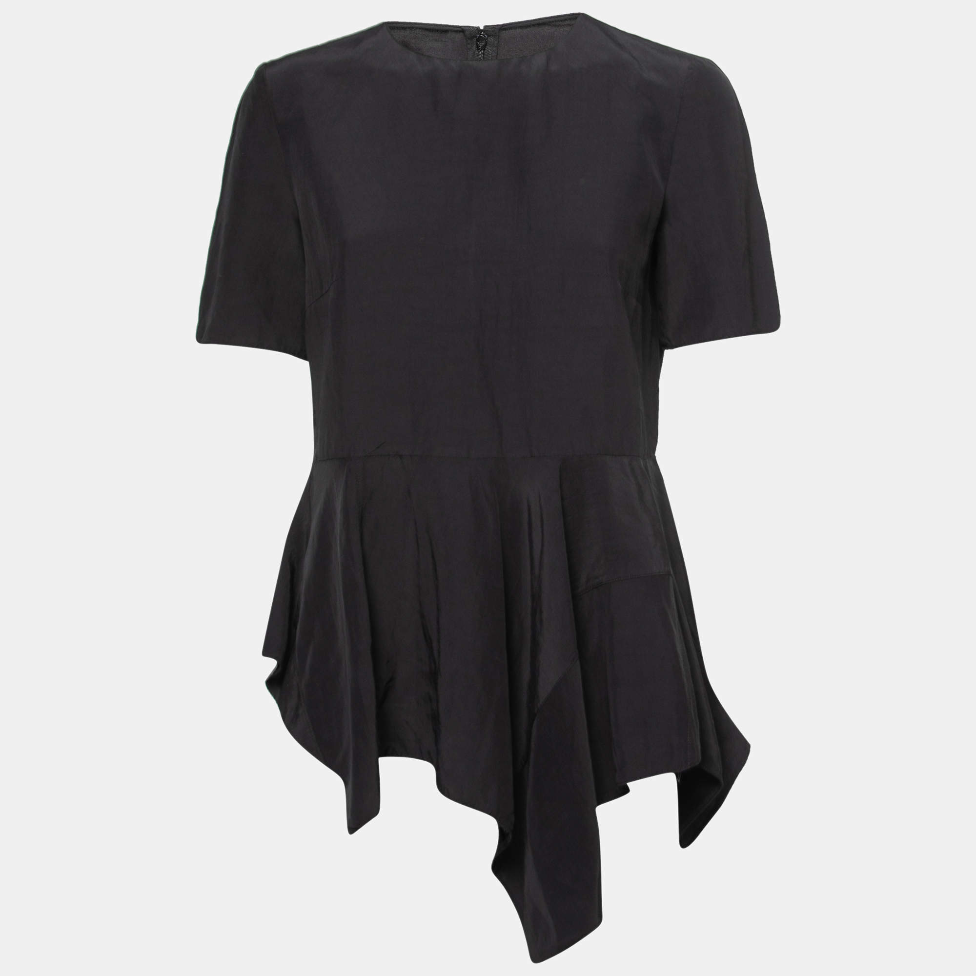 Marni Black Linen Blend Asymmetrical Short Sleeve Tunic Top S