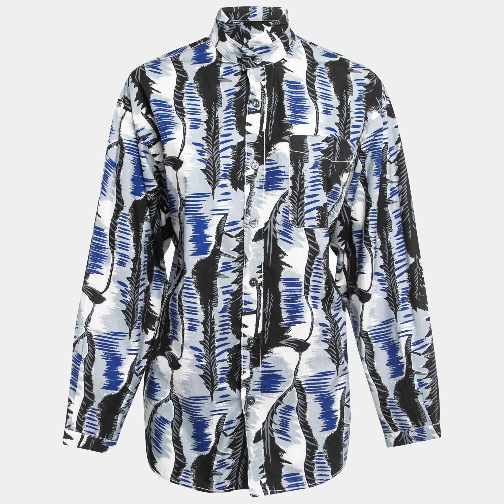 Pre Owned Marni Blue/Black Printed Cotton Button Front Full Sleeve Oversized Shirt S