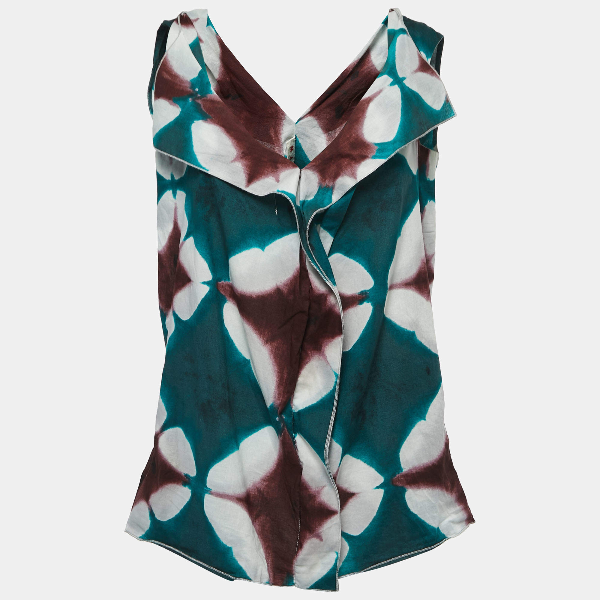 Marni Green Tye Dye Printed Cotton Sleeveless Top M