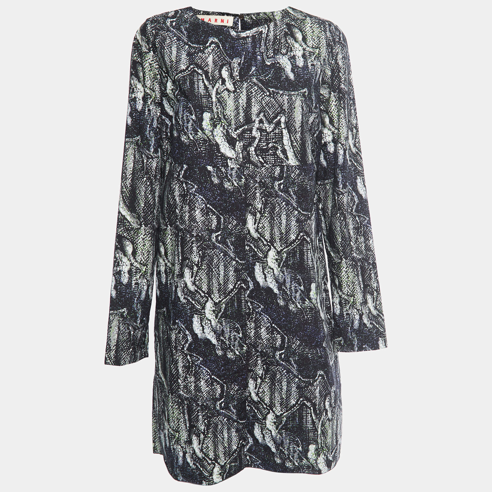 Pre Owned Marni Black Printed Cotton Full Sleeve Short Dress M