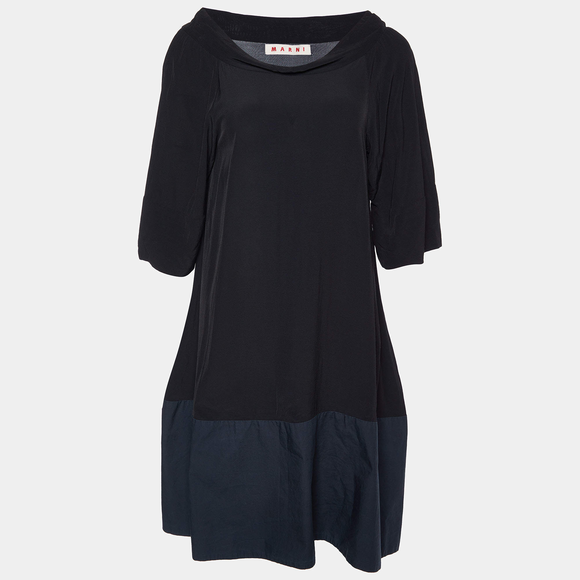 Pre Owned Marni Black Georgette & Cotton Shift Dress L
