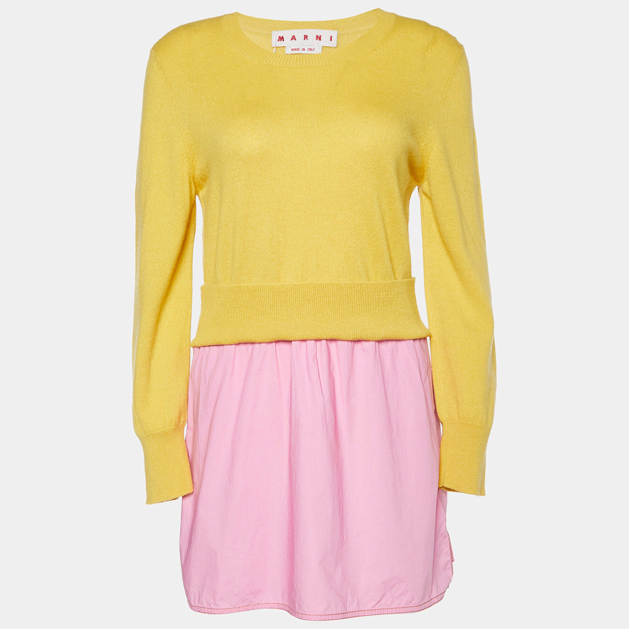 Marni Yellow Knit & Pink Cotton Layered Sweater M