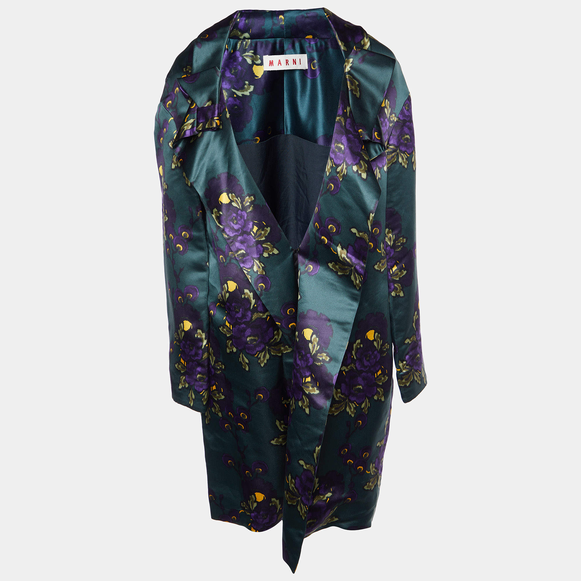 Marni Green Printed Silk Satin Oversized Overcoat M