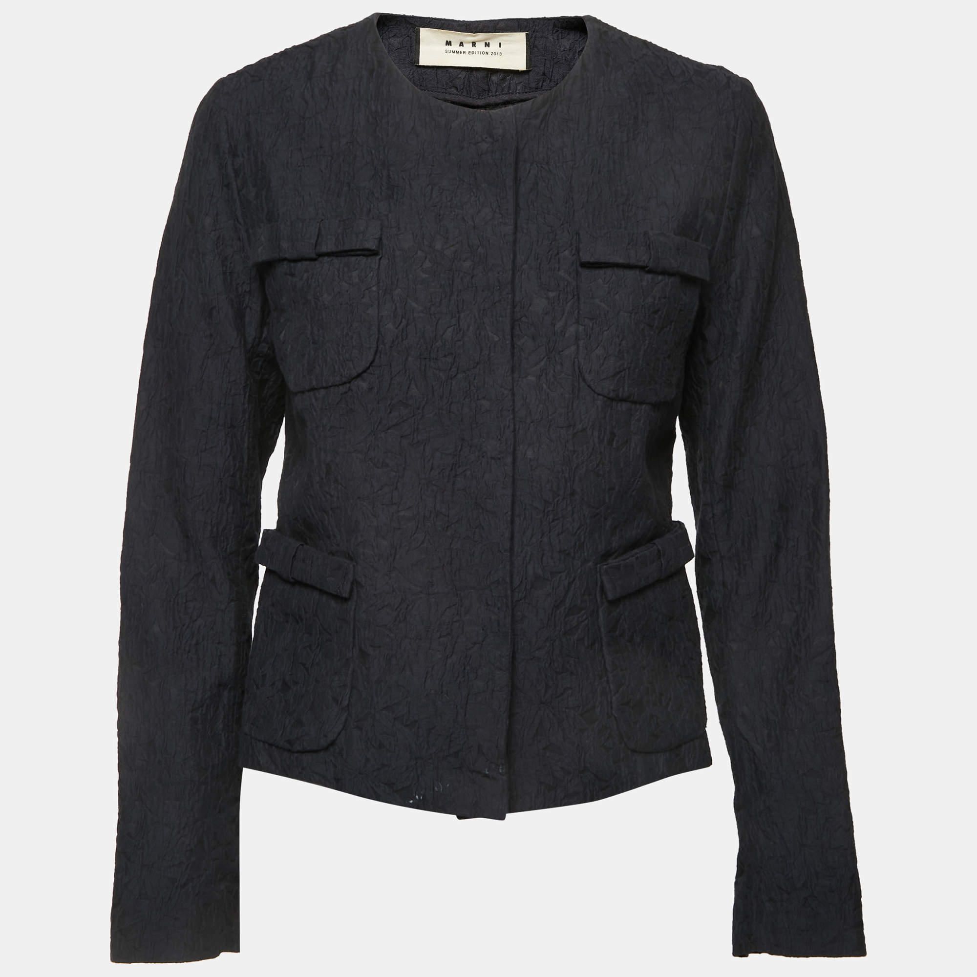 Marni Navy Blue Patterned Cotton Blend Button Front Jacket S
